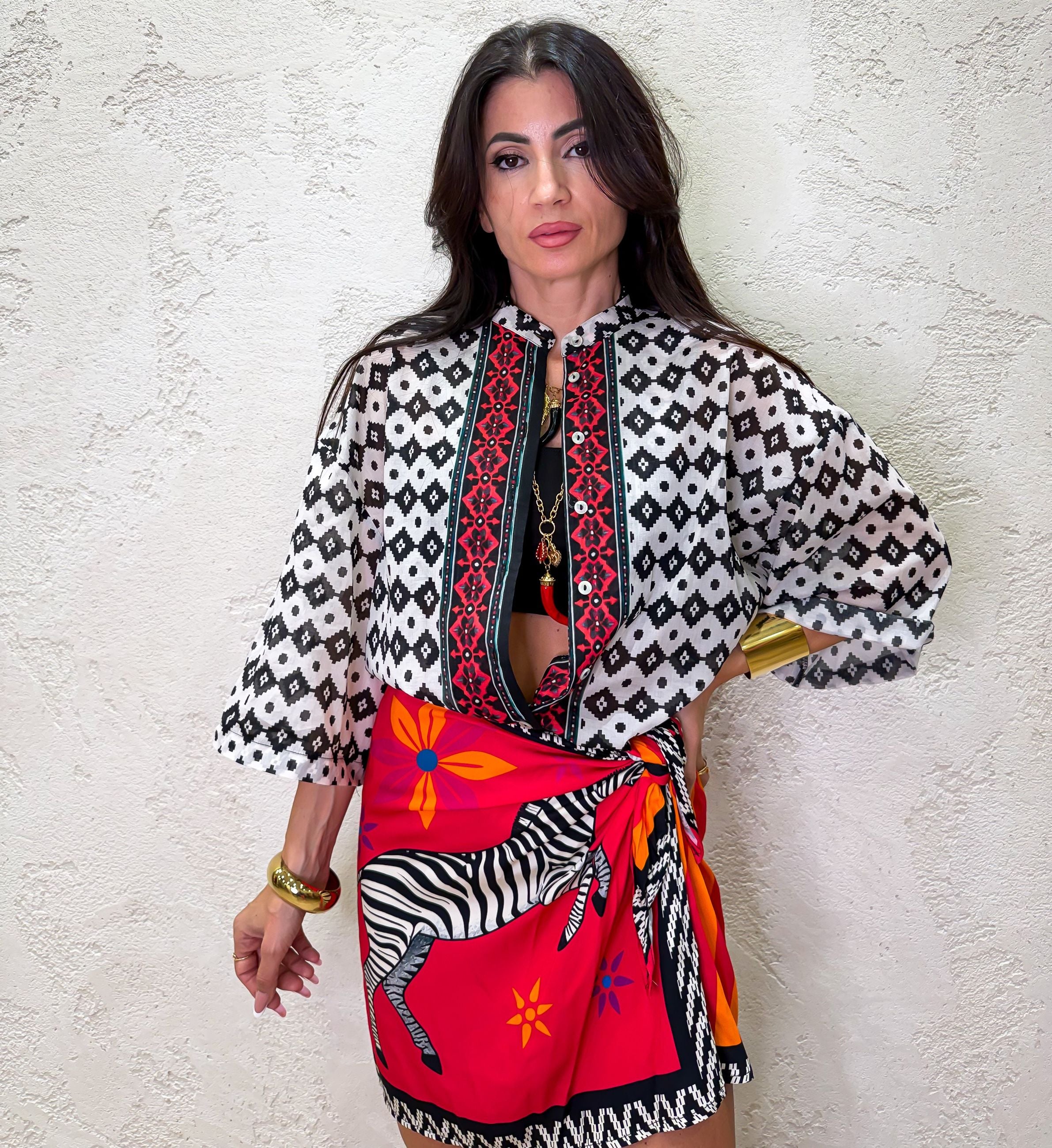 Camicia in mussola fantasia tribal