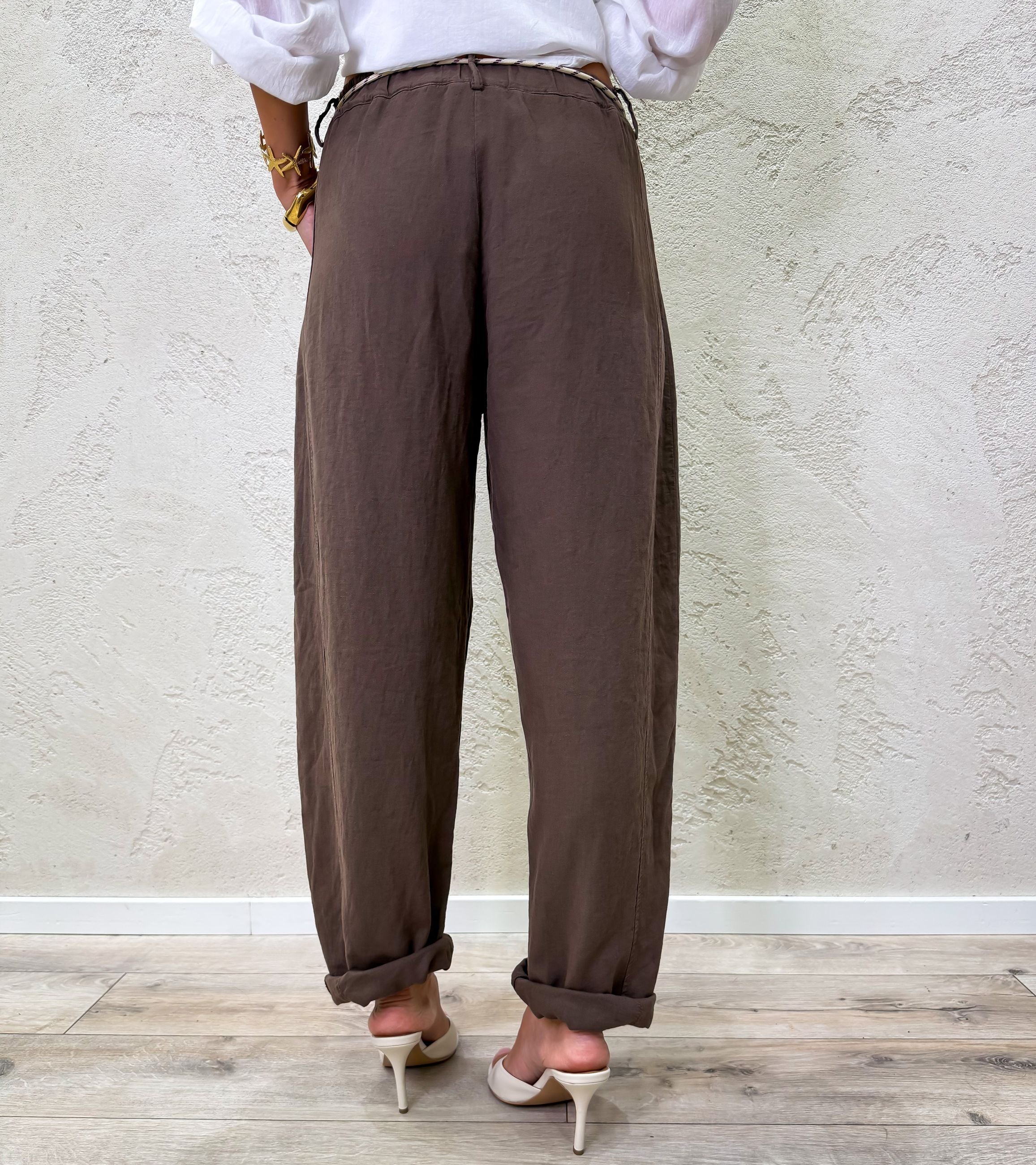 Pantalone misto lino a ovetto