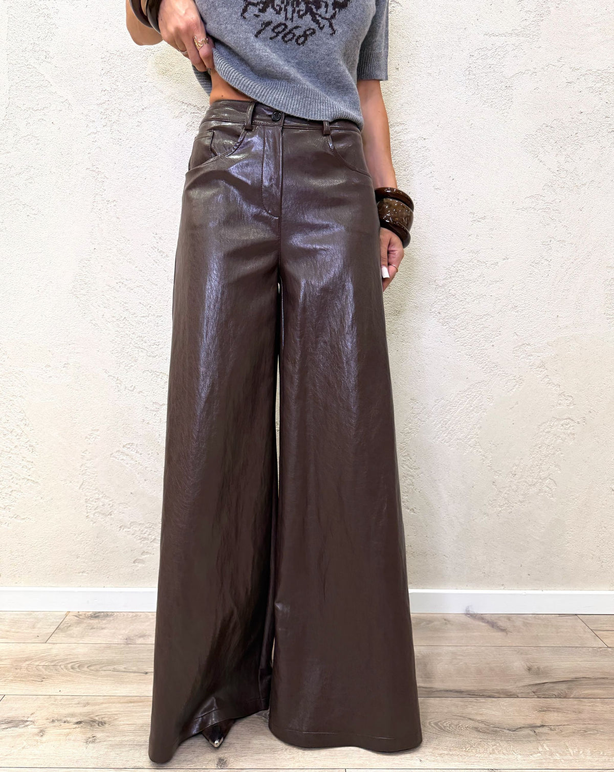 Pantalone a palazzo in ecopelle