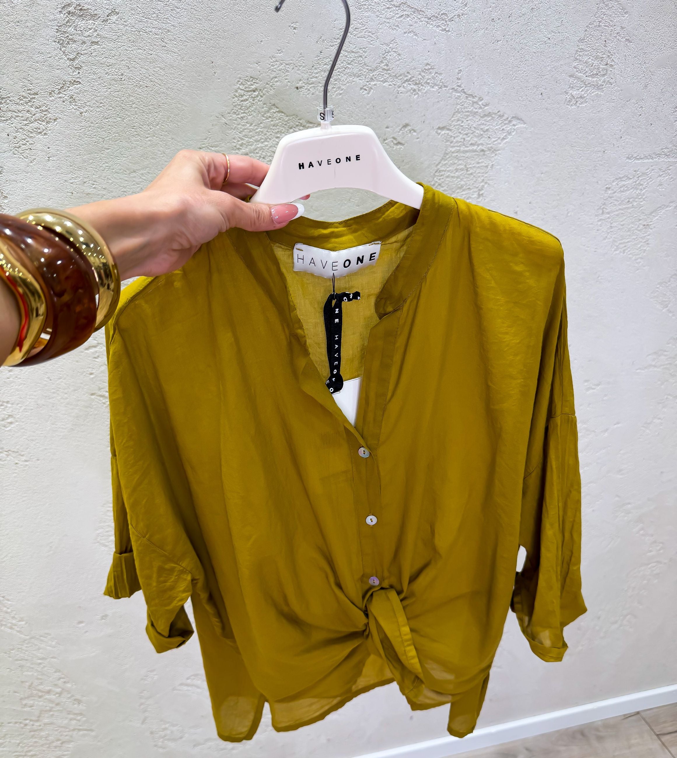 camicia in mussola con collo alla coreana