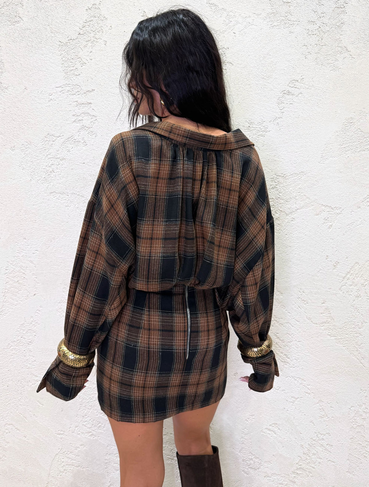 Maxi camicia a quadri con bralette