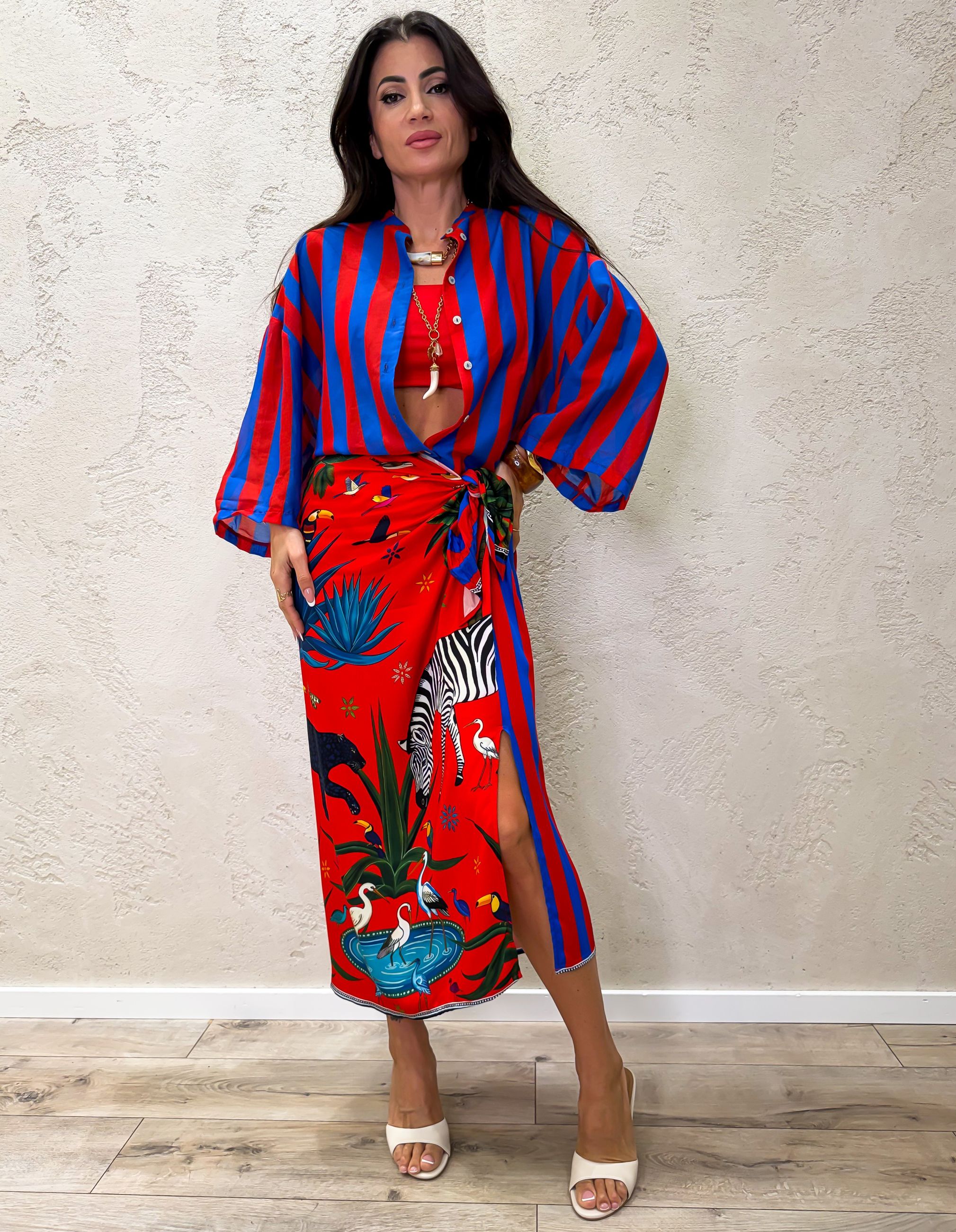 gonna midi pareo foulard pantera tropicale