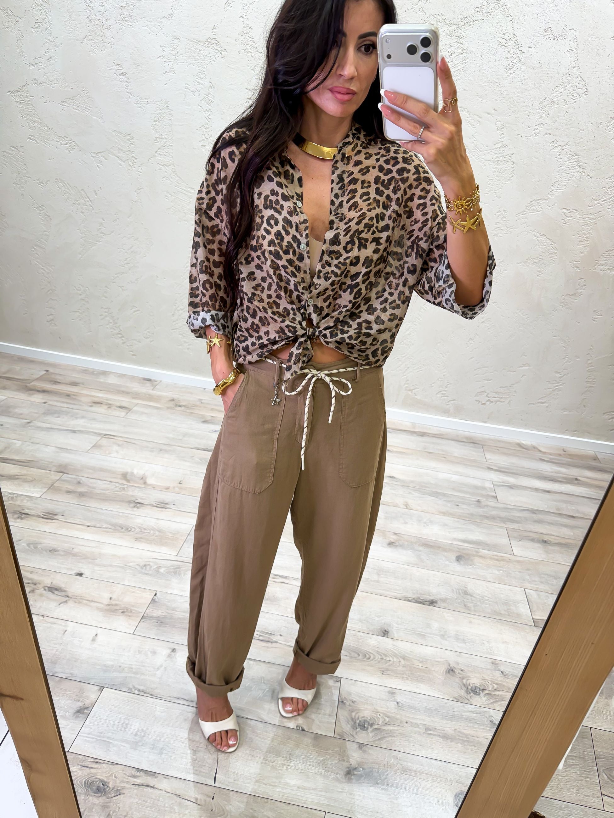 camicia in misto seta leoprdata