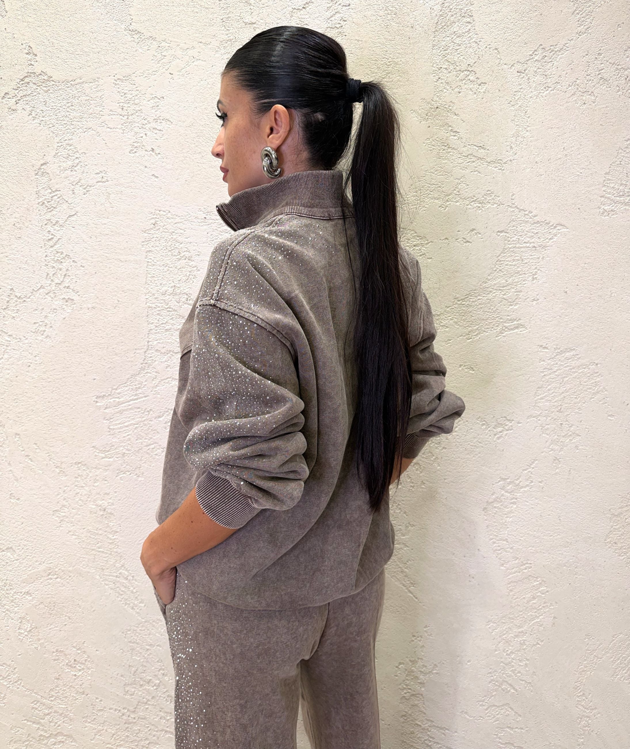 Felpa Dusty Shine mezza zip con strass