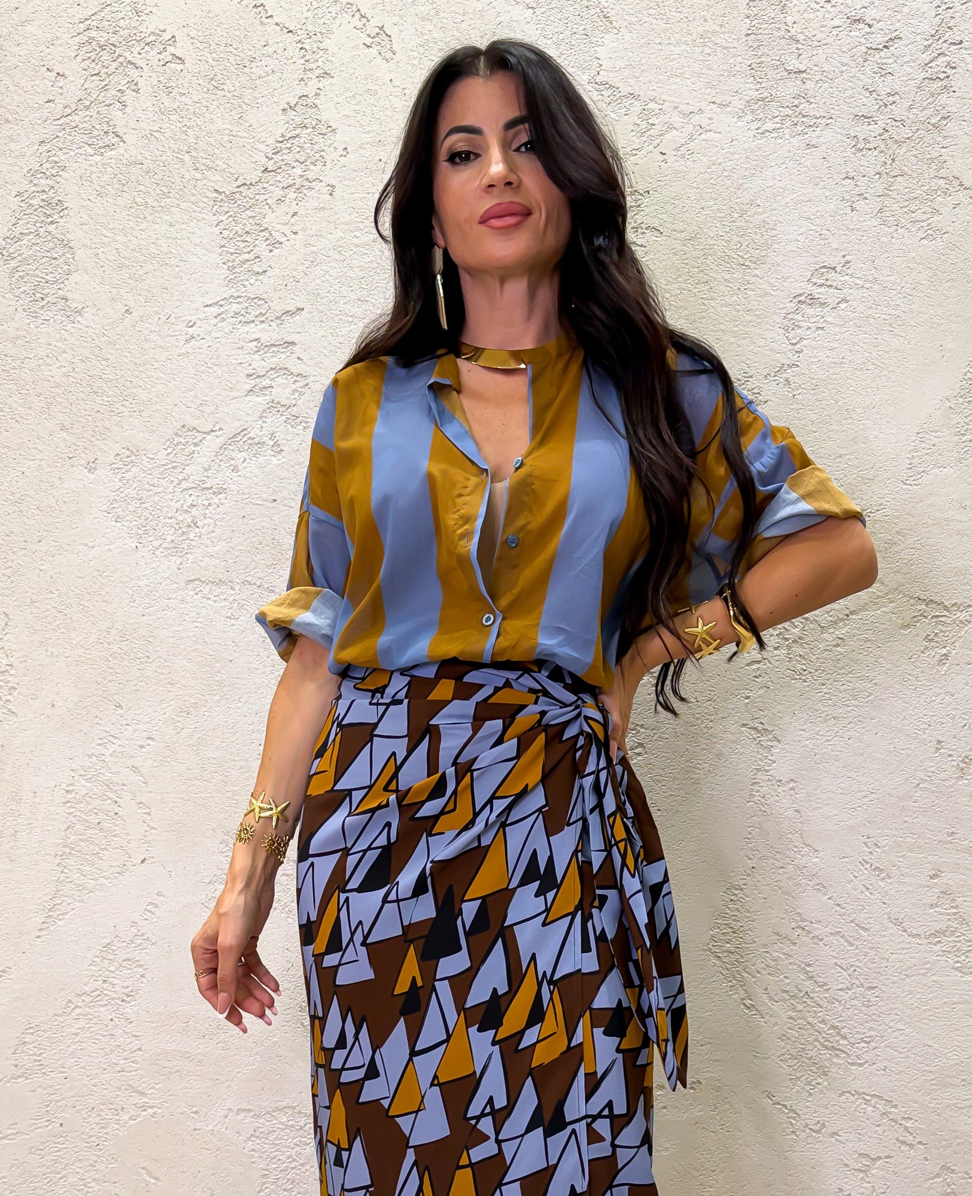 Camicia maxi righe in 100% cotone