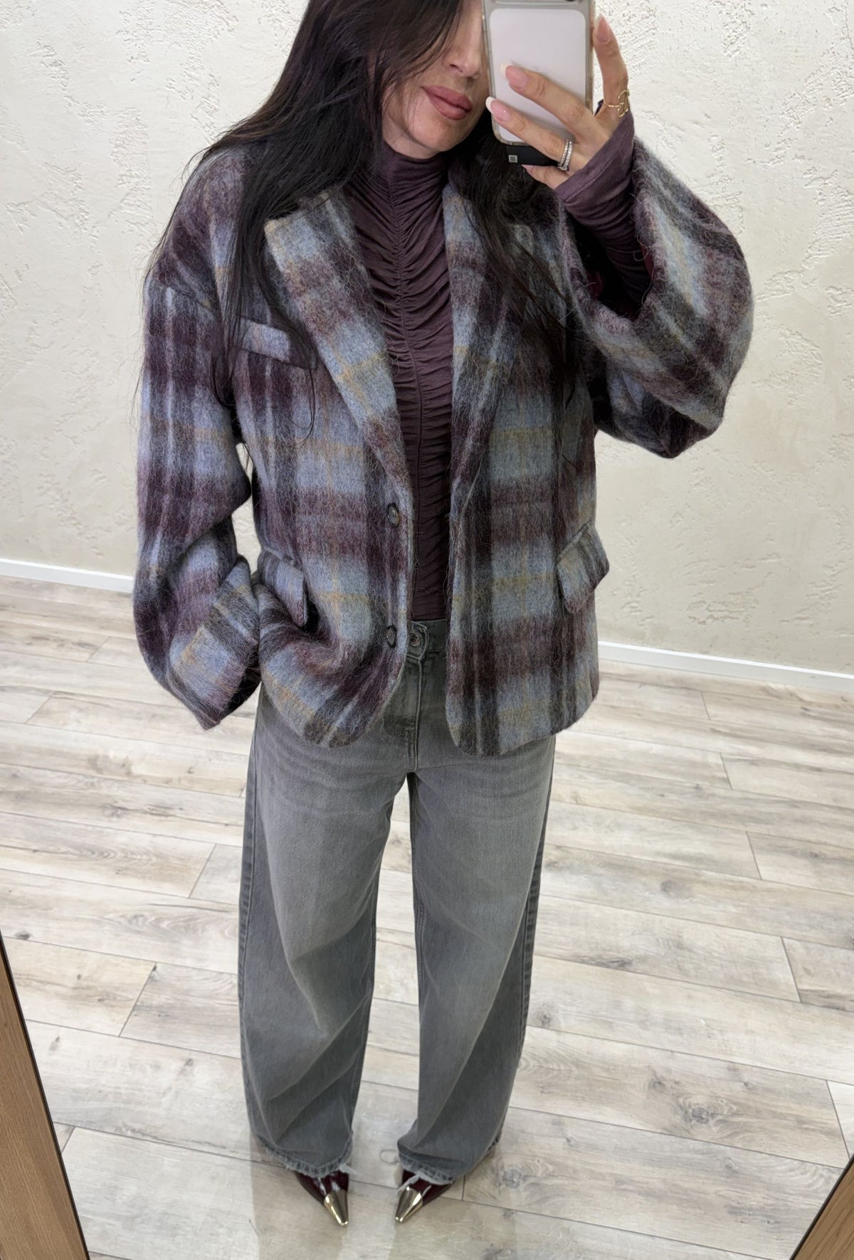 Giacca check in misto lana e alpaca