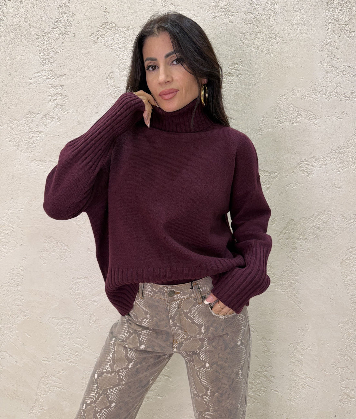 Pullover a collo alto in pura lana