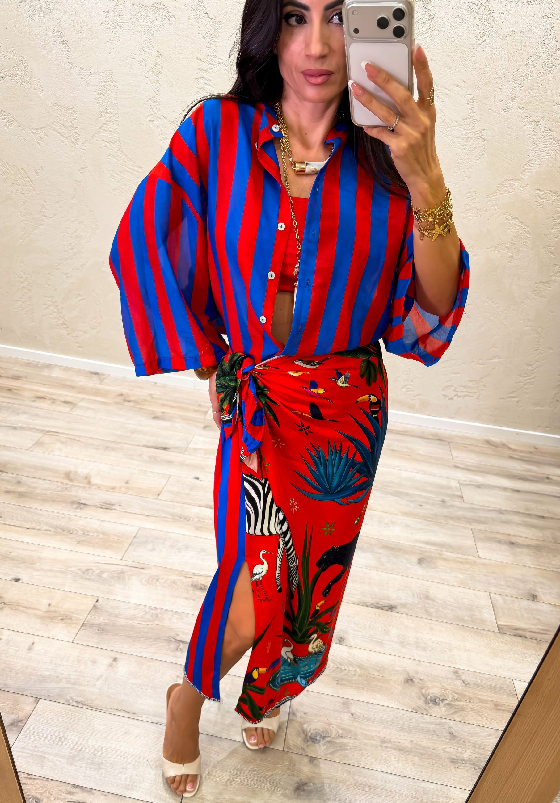 camicia a righe larghe misto seta