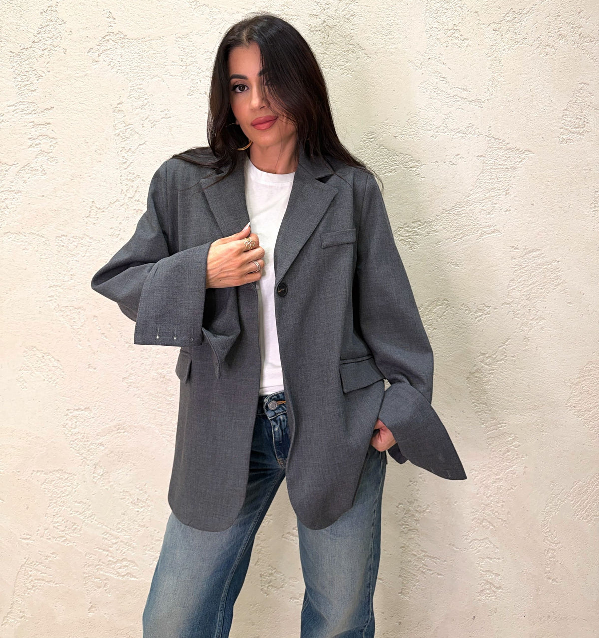 Blazer over con risvolto su manica