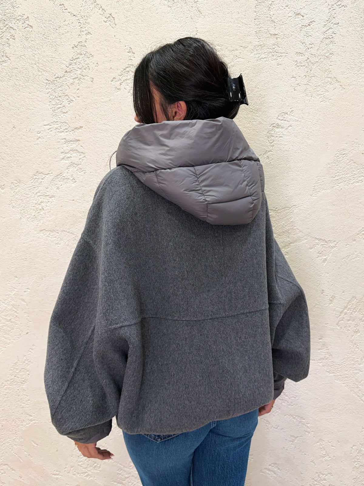Cappotto in misto lana con cappuccio imbottito rimovibile