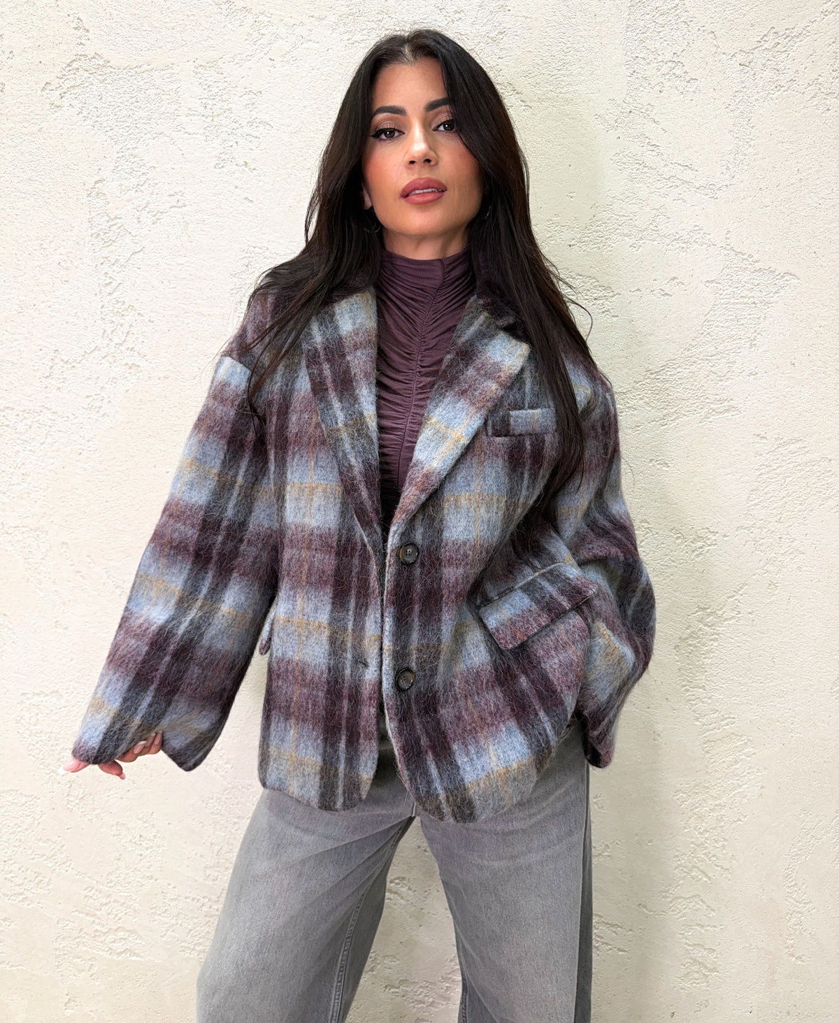 Cappotto check in misto lana e alpaca