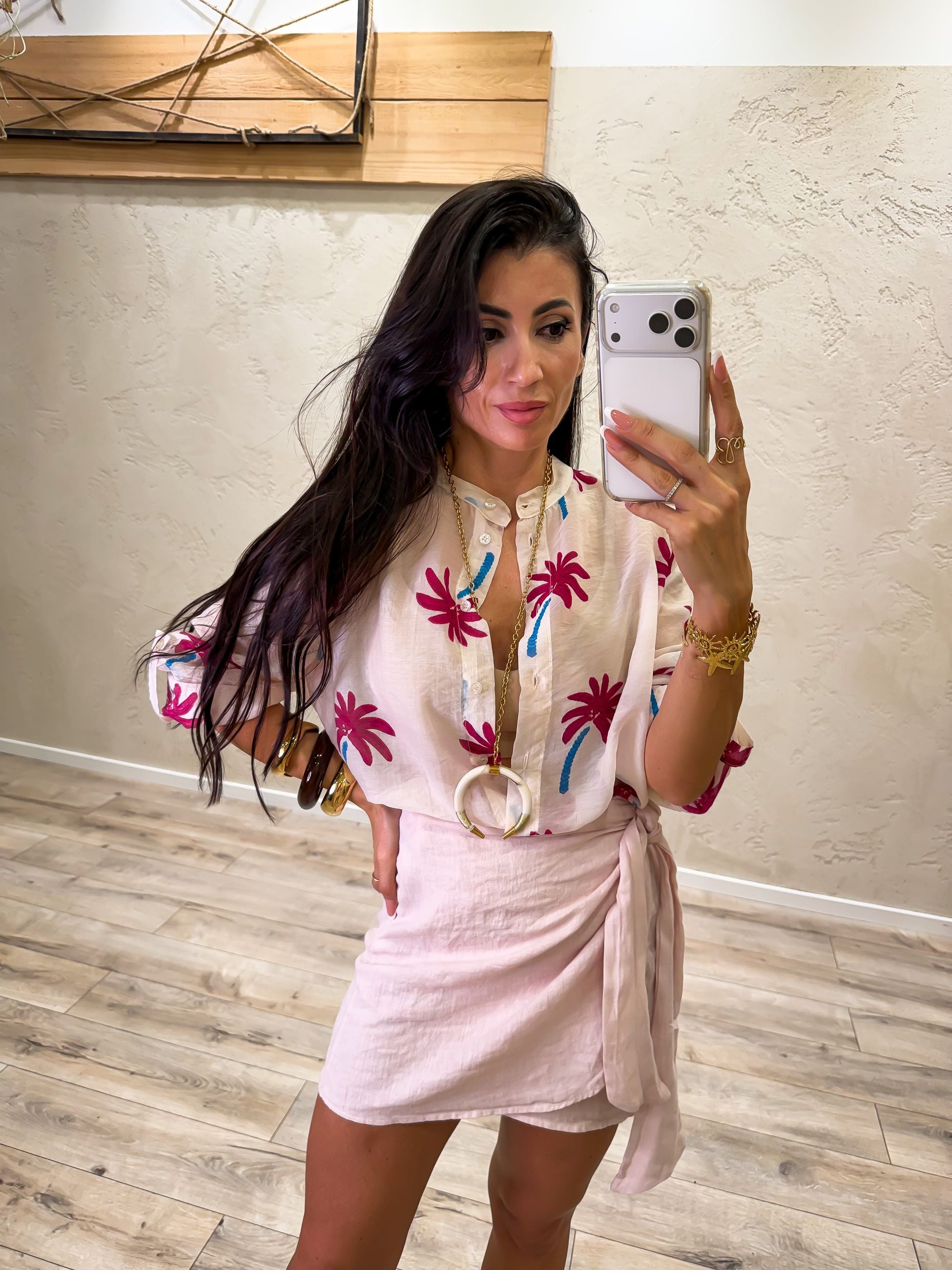 camicia effetto vedo non vedo fantasia palme