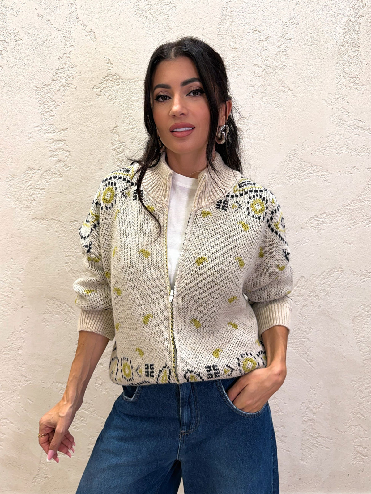Pullover bandana con zip e collo alto