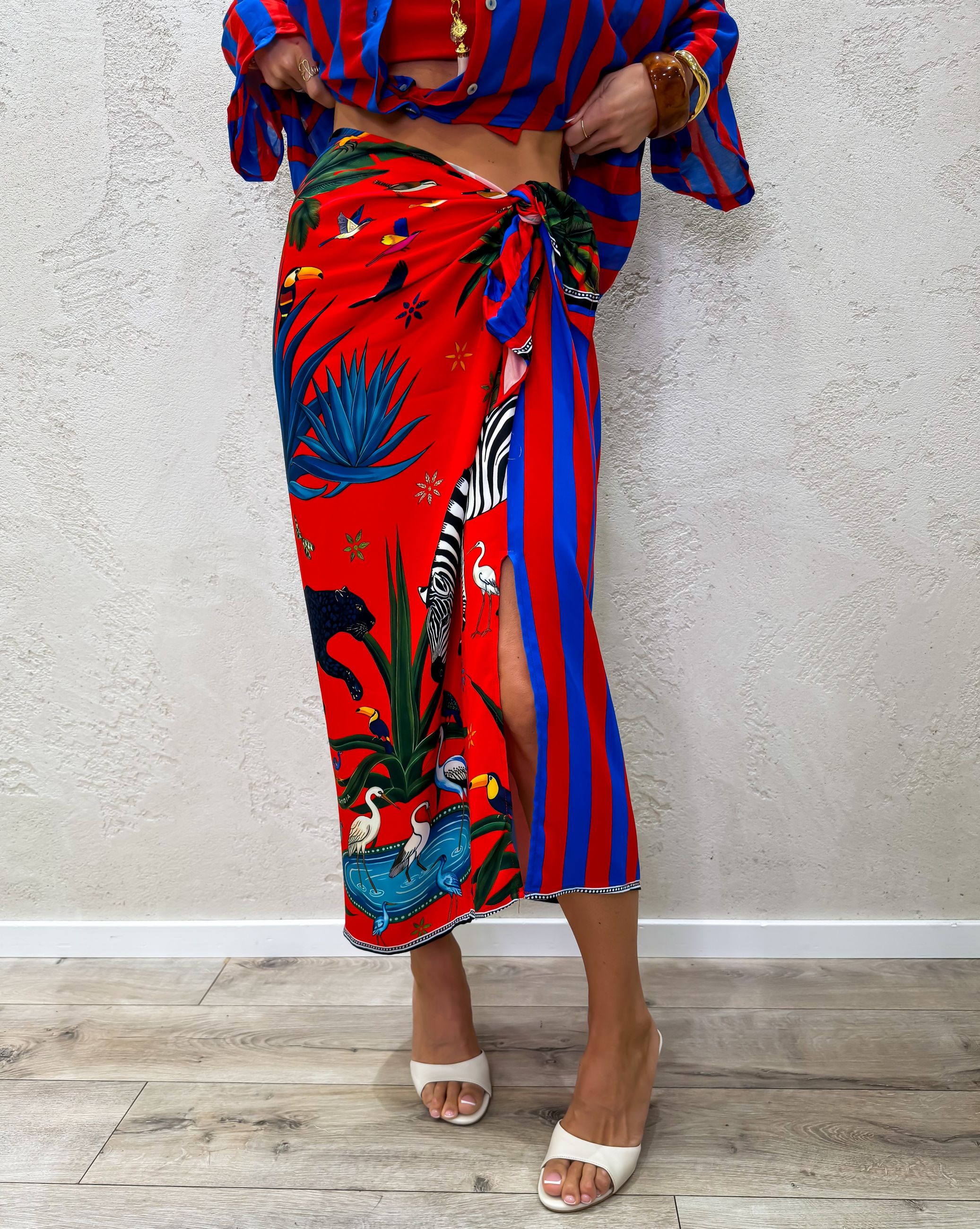 gonna midi pareo foulard pantera tropicale