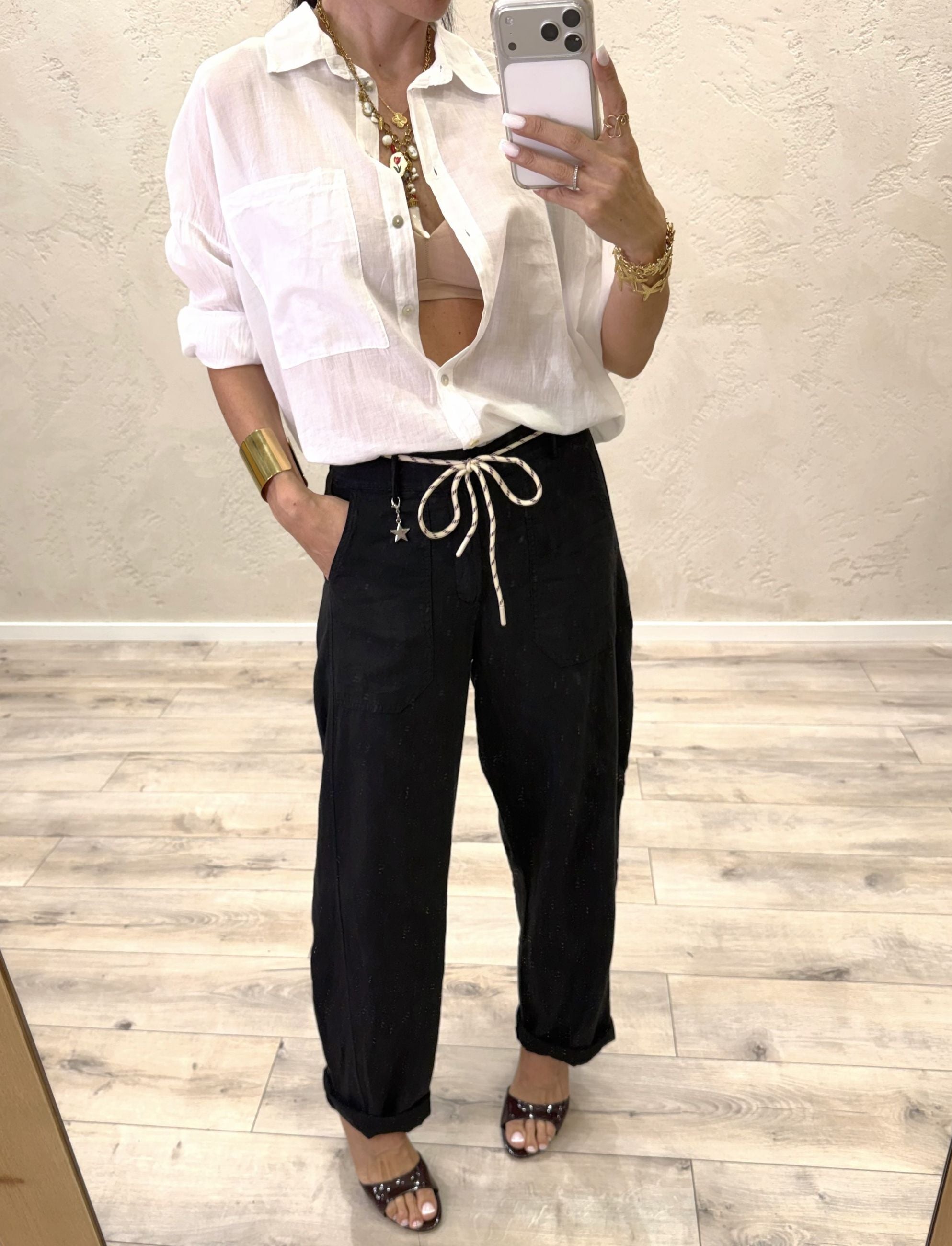 Pantalone misto lino a ovetto