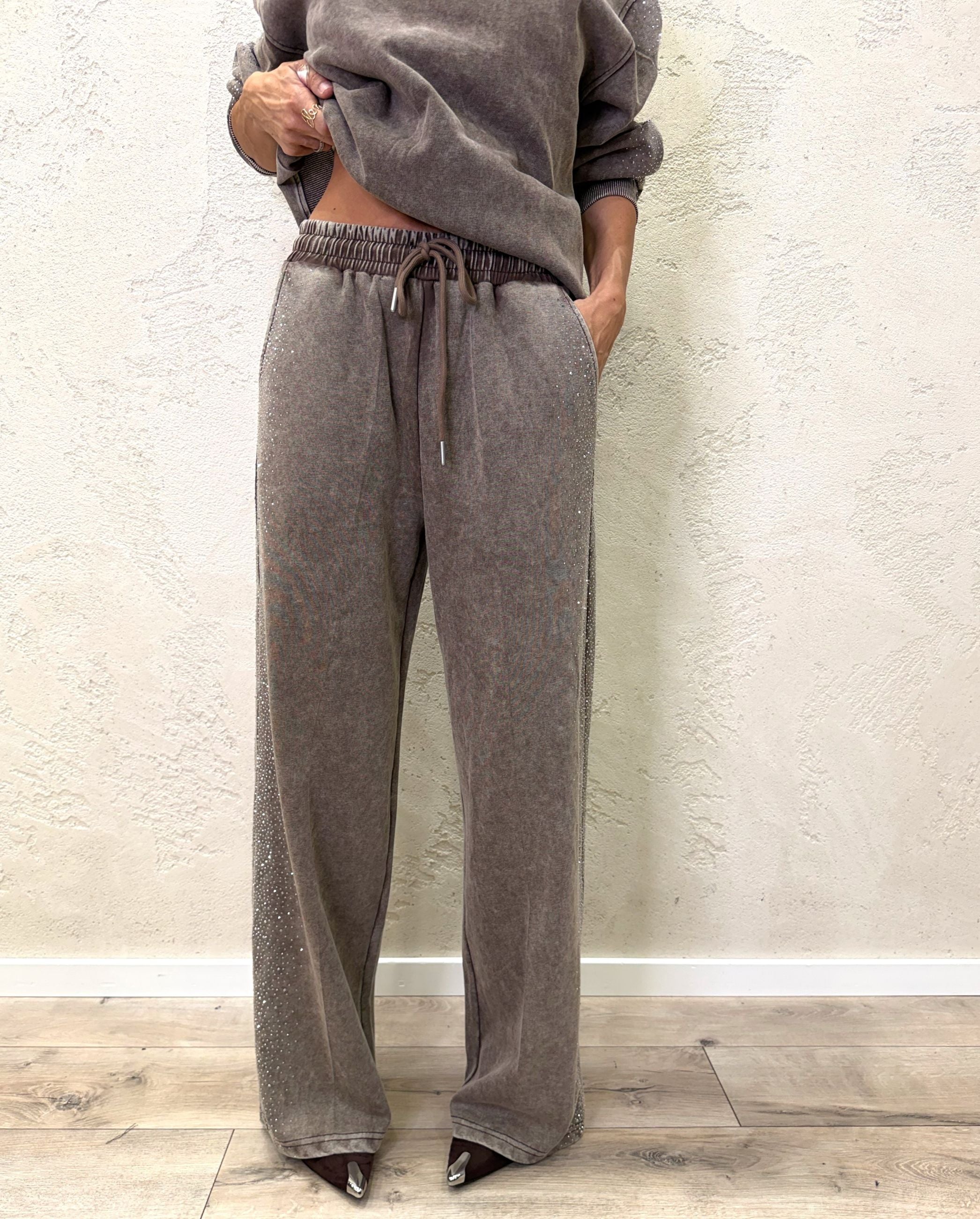 Pantalone tuta Dusty Shine a palazzo con strass