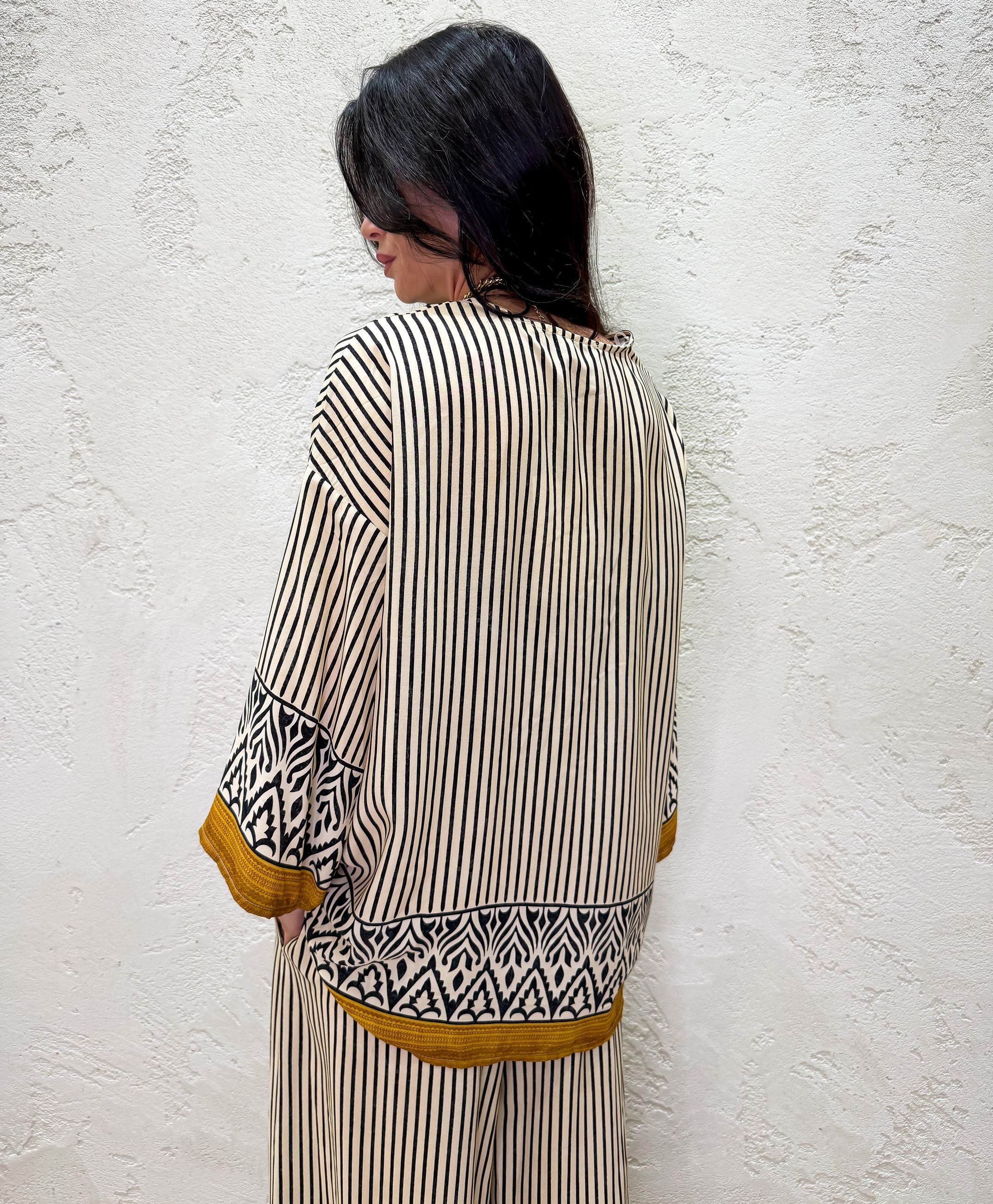kimono aperto in viscosa fantasia a righe