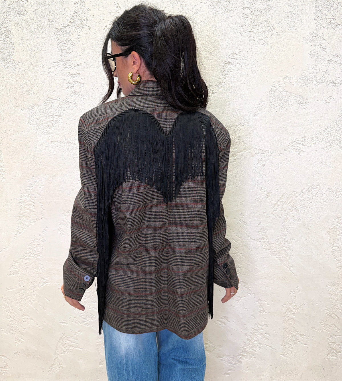 Blazer "Dakota" principe di galles con frange