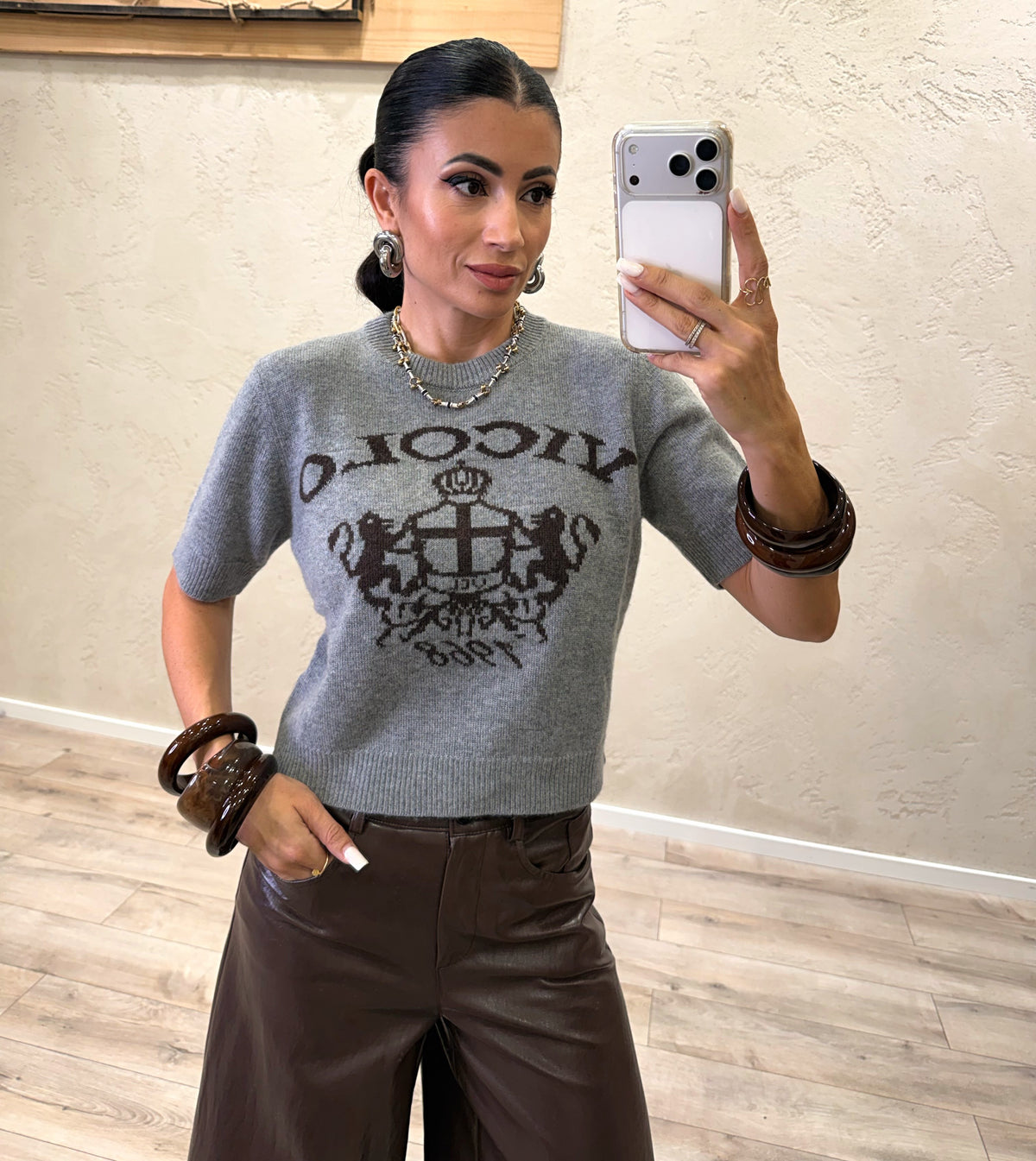 Pullover crop a manica corta