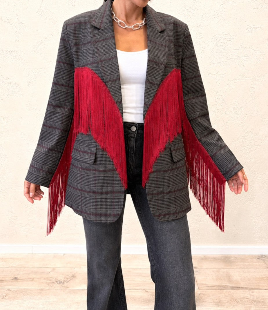 Blazer "Dakota" principe di galles con frange