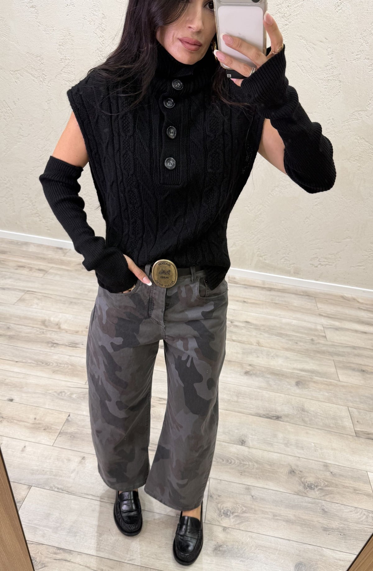 Gilet con manicotti in misto lana e alpaca