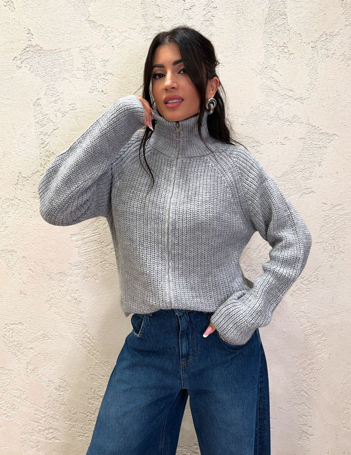 Cardigan in misto lana e alpaca con zip