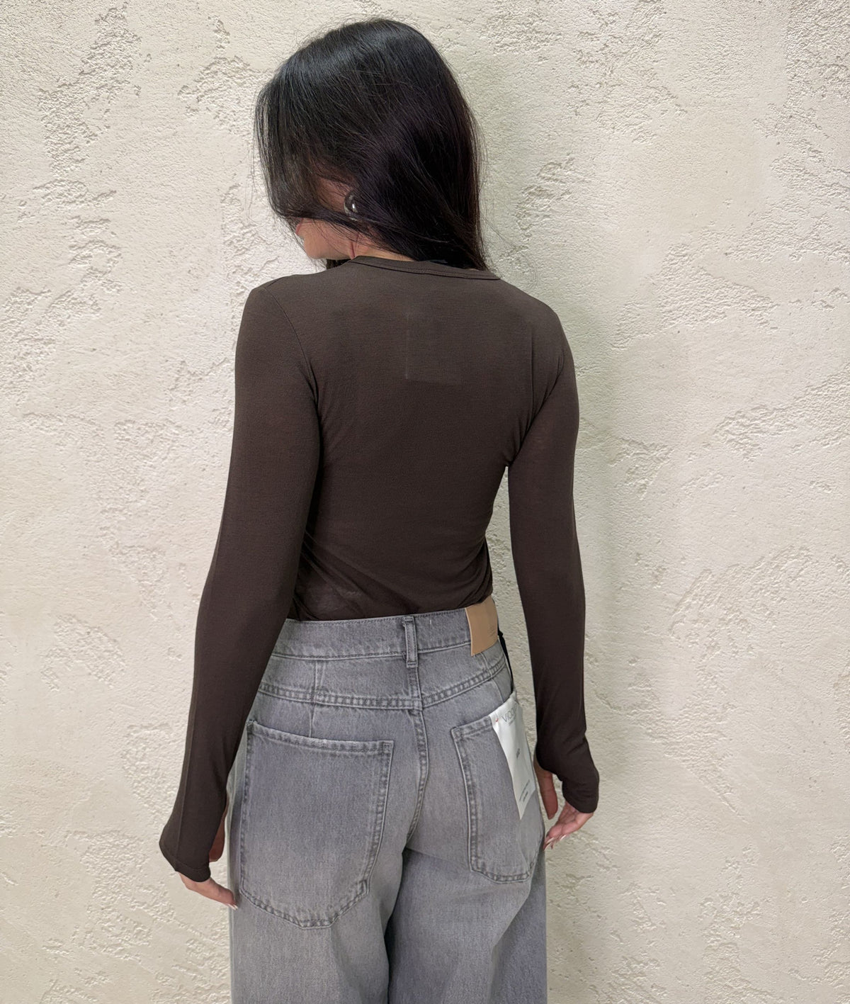 Maglia girocollo in misto lana con manicotto