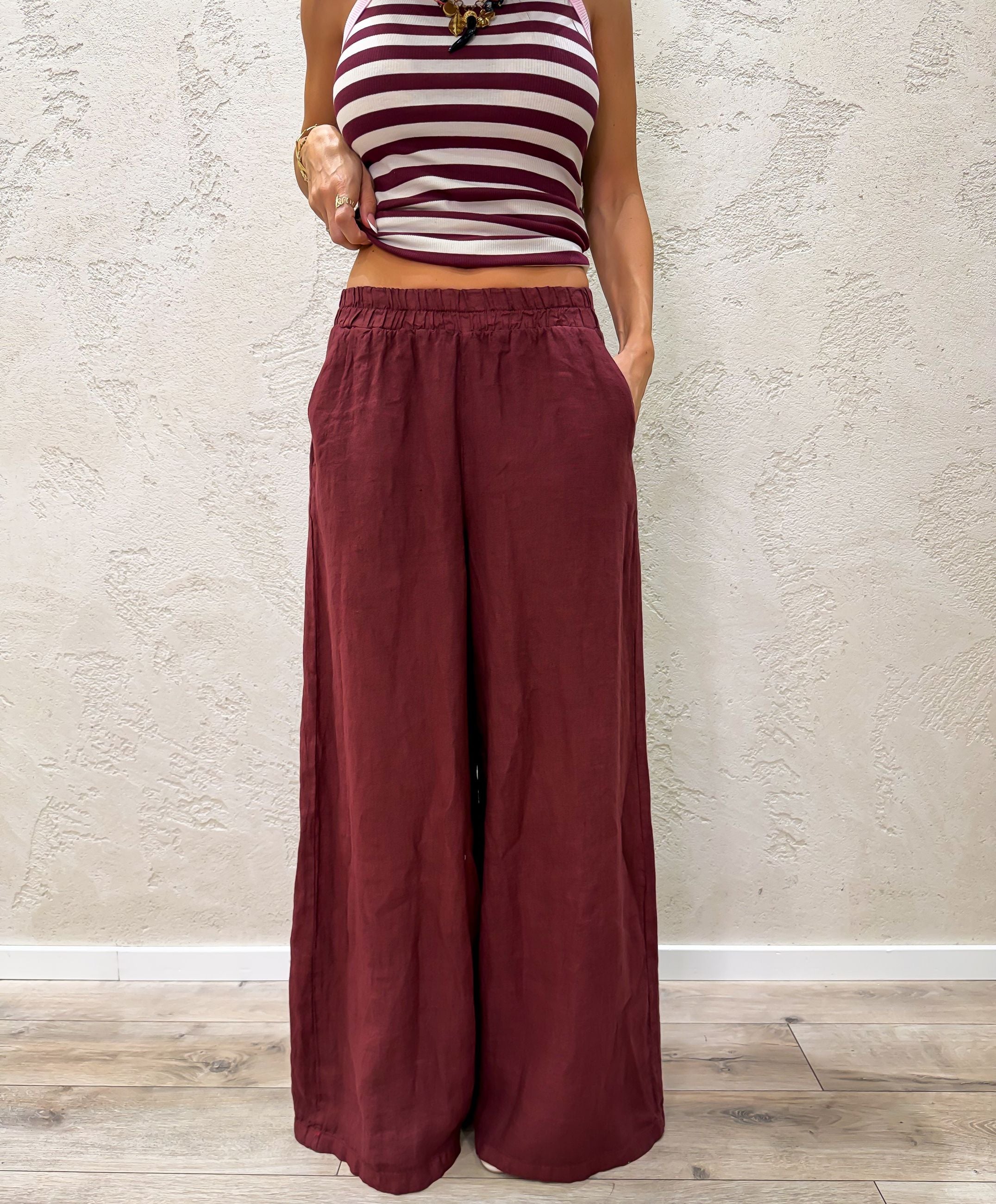 pantalone a palazzo in 100% lino