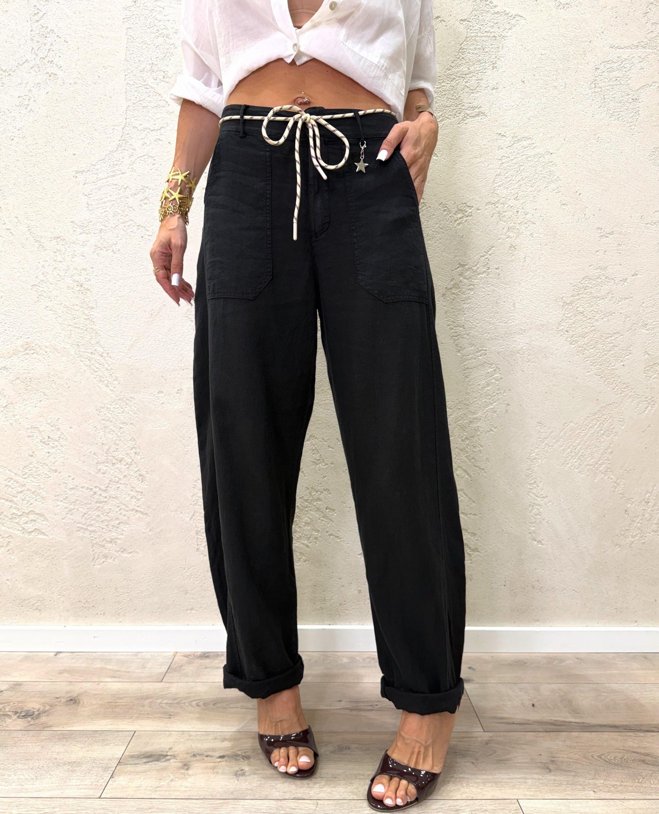Pantalone misto lino a ovetto