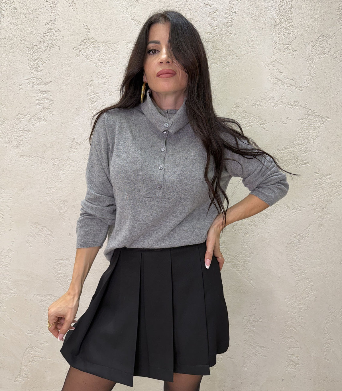 Pullover polo in misto lana e cashmere