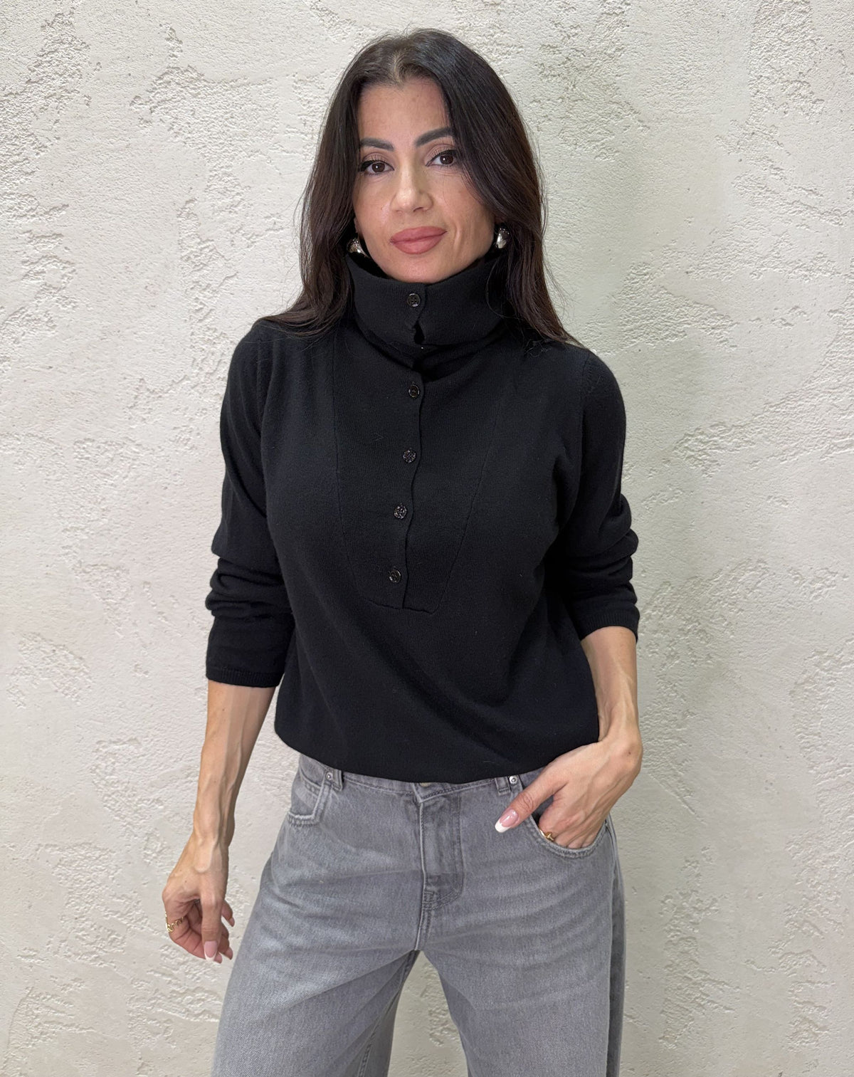 Pullover polo in misto lana e cashmere