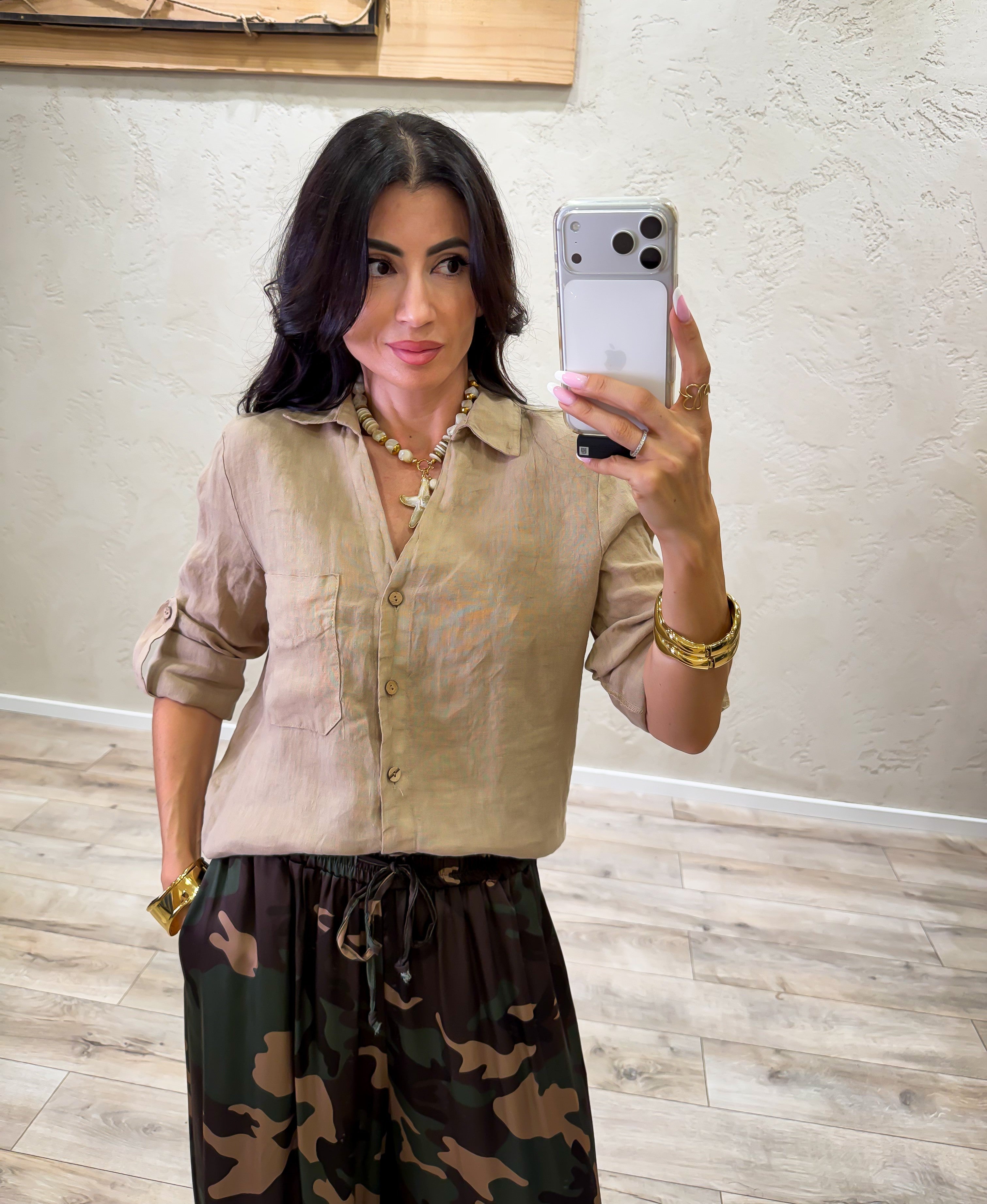 camicia "ARIA" 100% lino H4874 CAMMELLO ELEVI