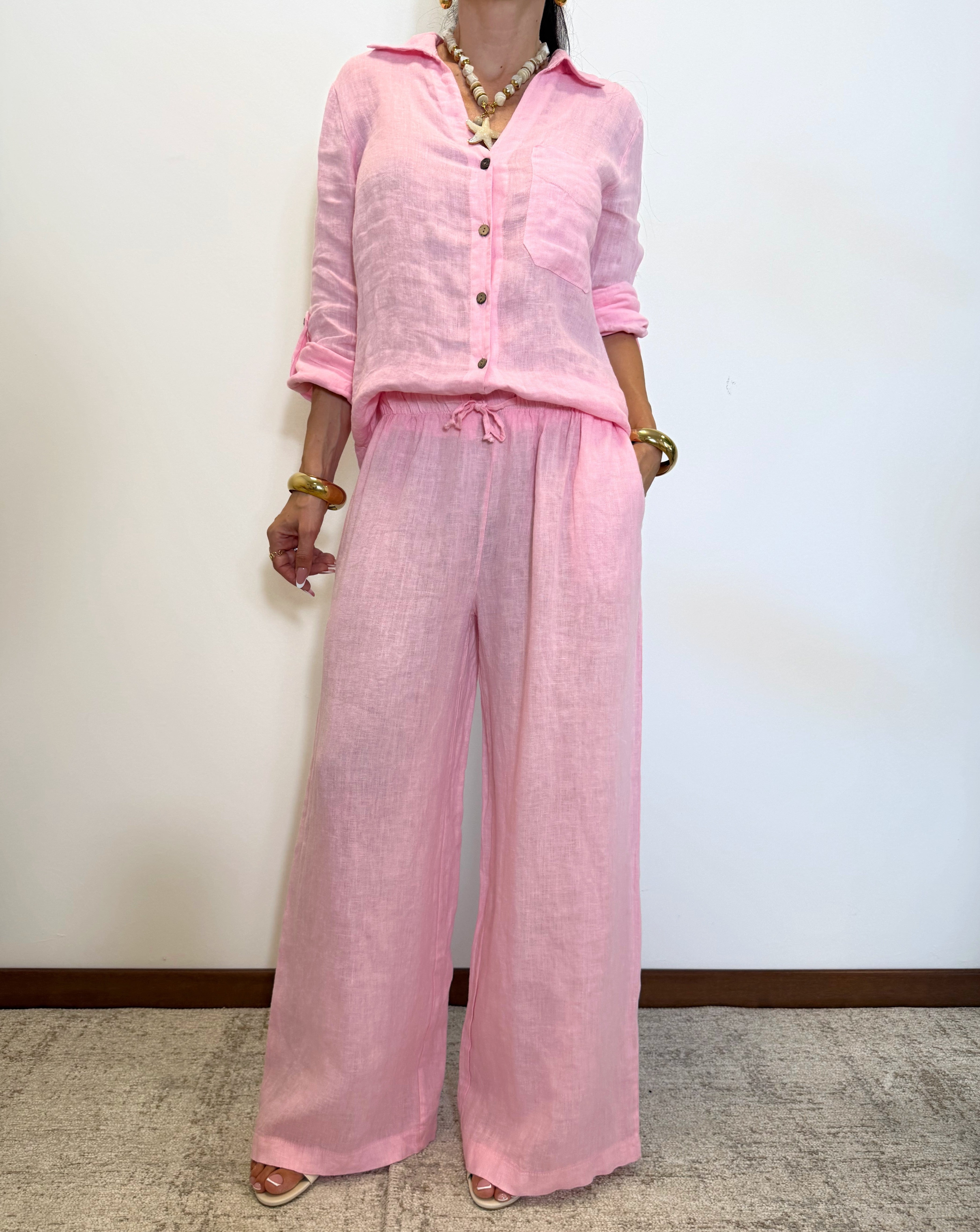 camicia "ARIA" 100% lino H4874 ROSA ELEVI