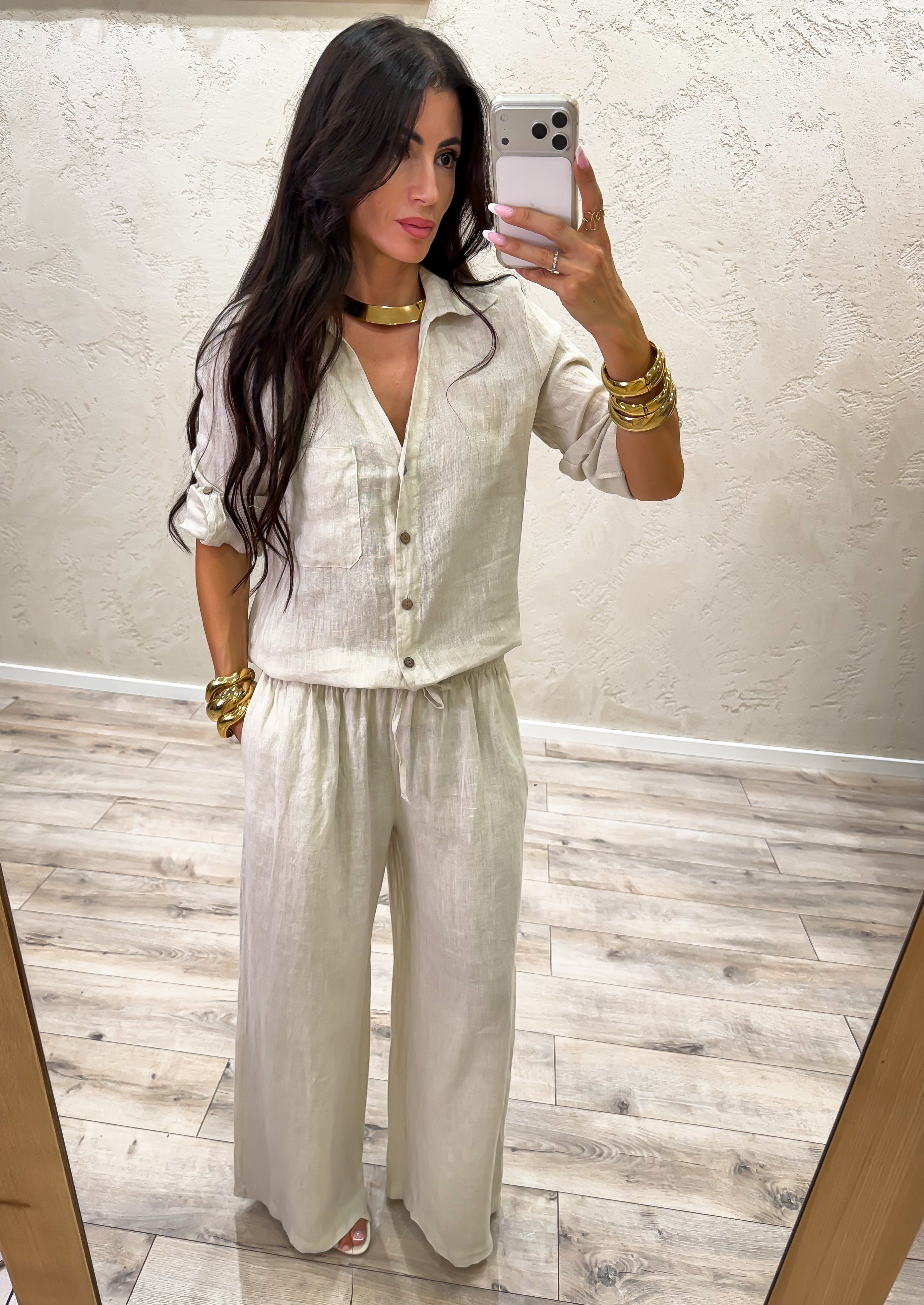 camicia "ARIA" 100% lino H4874 SABBIA ELEVI