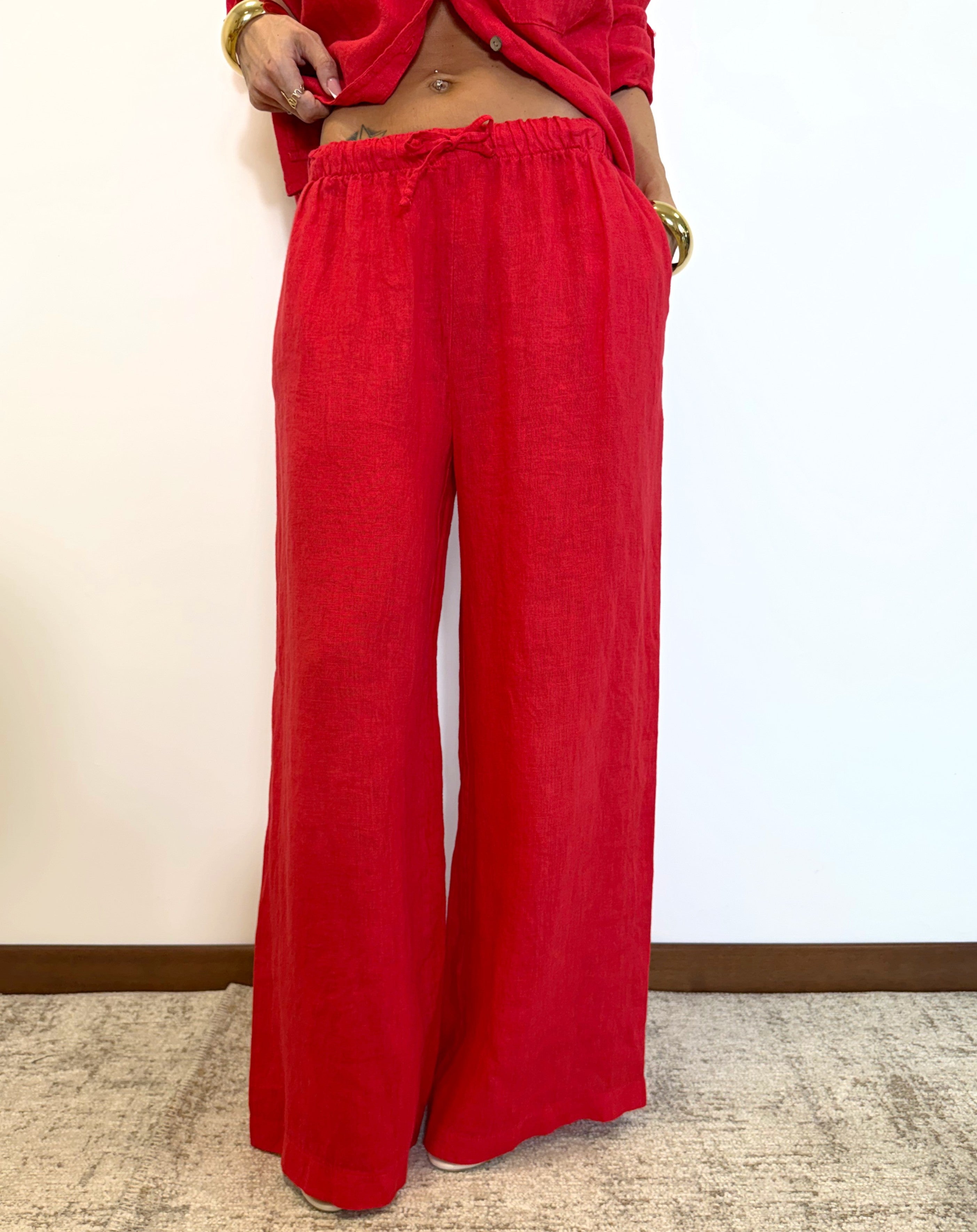 pantalone "ARIA" a palazzo in 100% lino H5944 CORALLO ELEVI