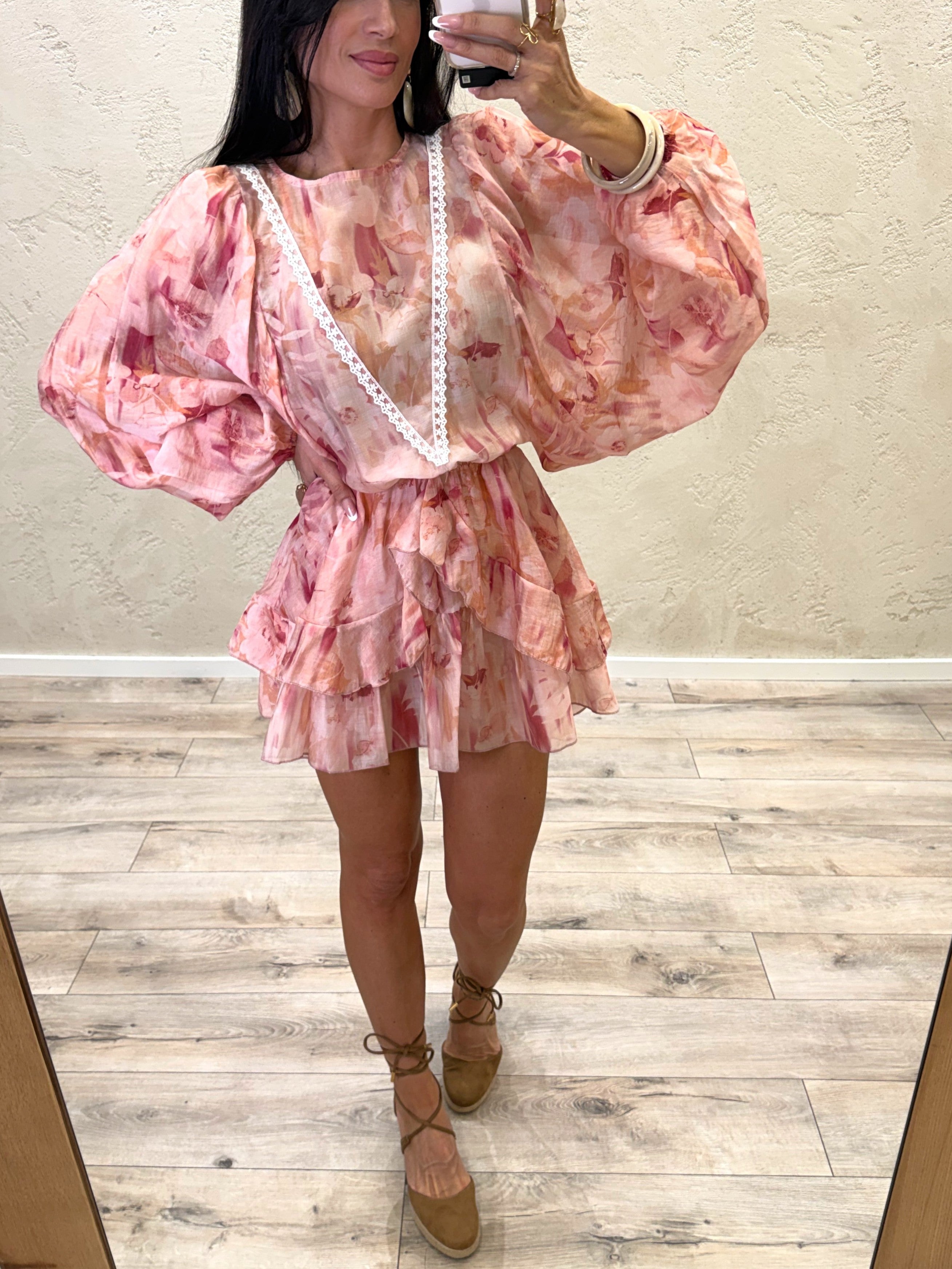 abito mini nuvola in lyocell in fantasia a fiori ANO-Q113 ROSA HAVEONE