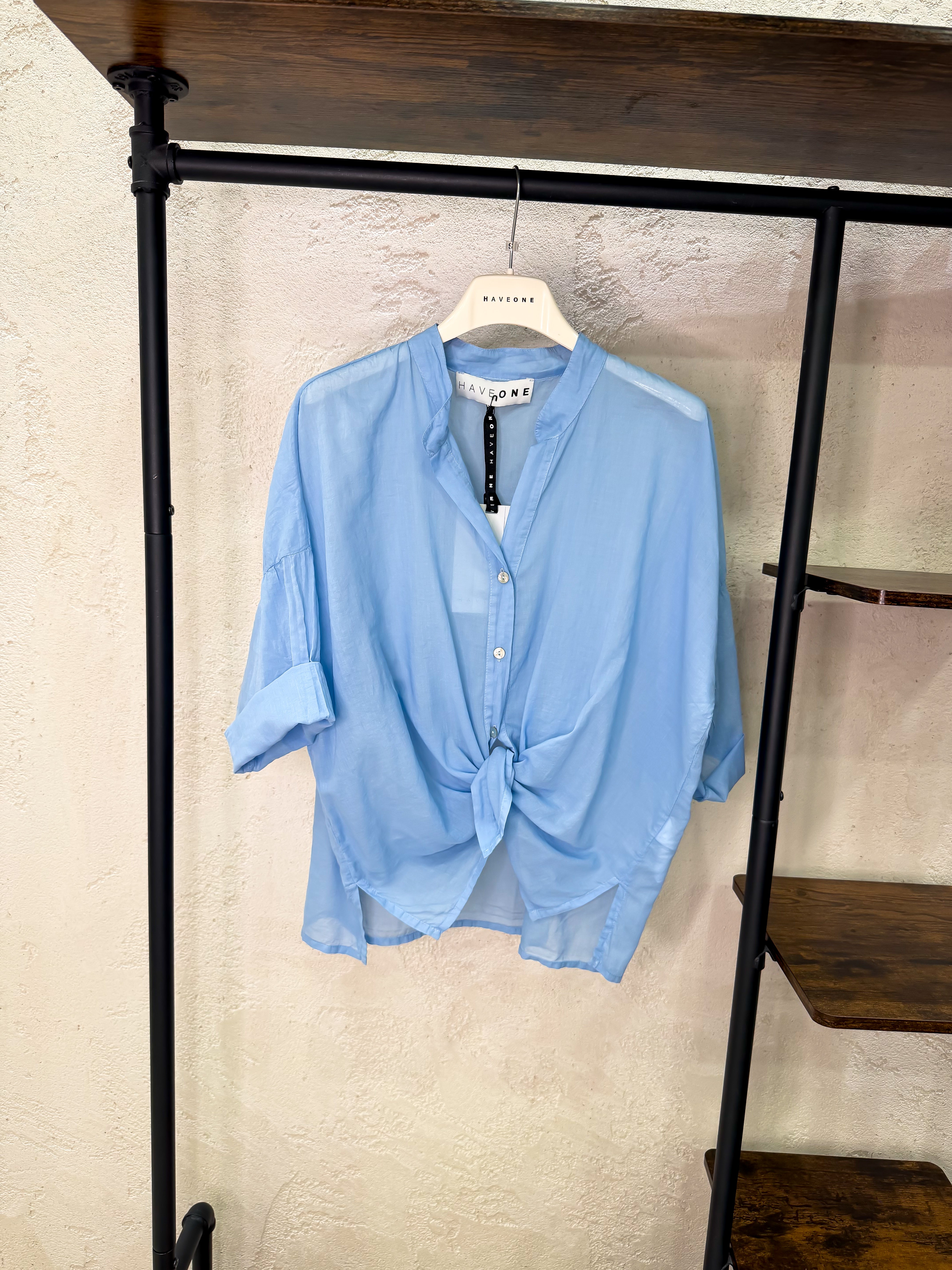 camicia in mussola con collo alla coreana CFL-Q387 AZZURRO HAVEONE