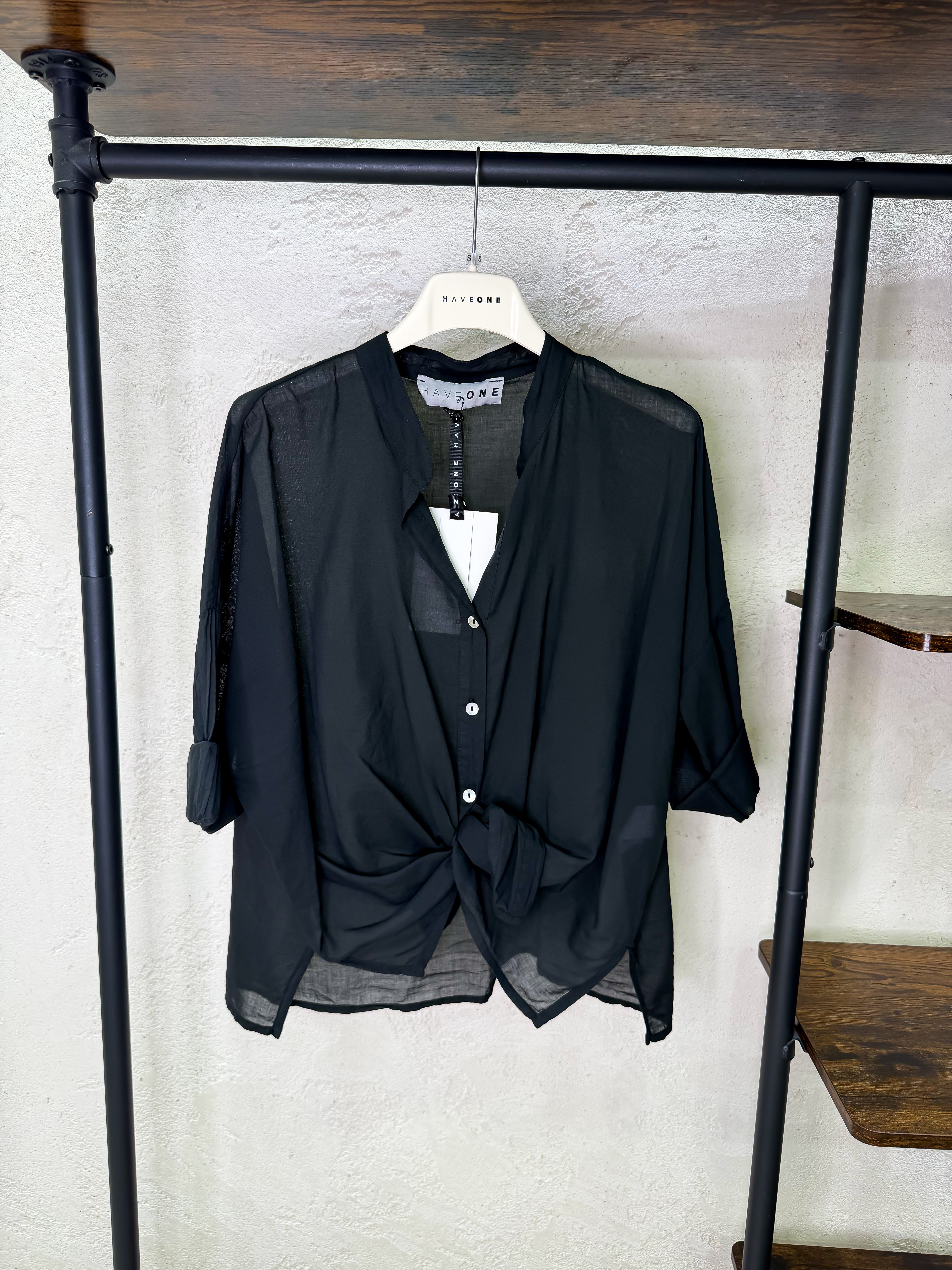 camicia in mussola con collo alla coreana CFL-Q387 NERO HAVEONE