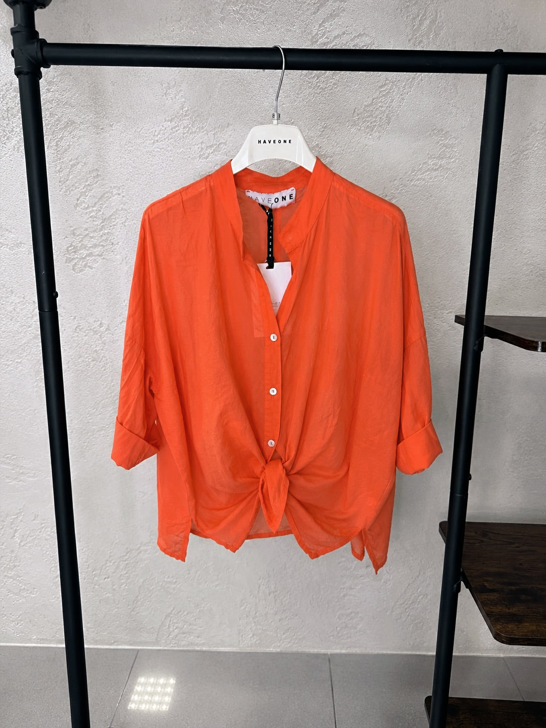 camicia in mussola con collo alla coreana CFL-Q387 PAPAYA HAVEONE