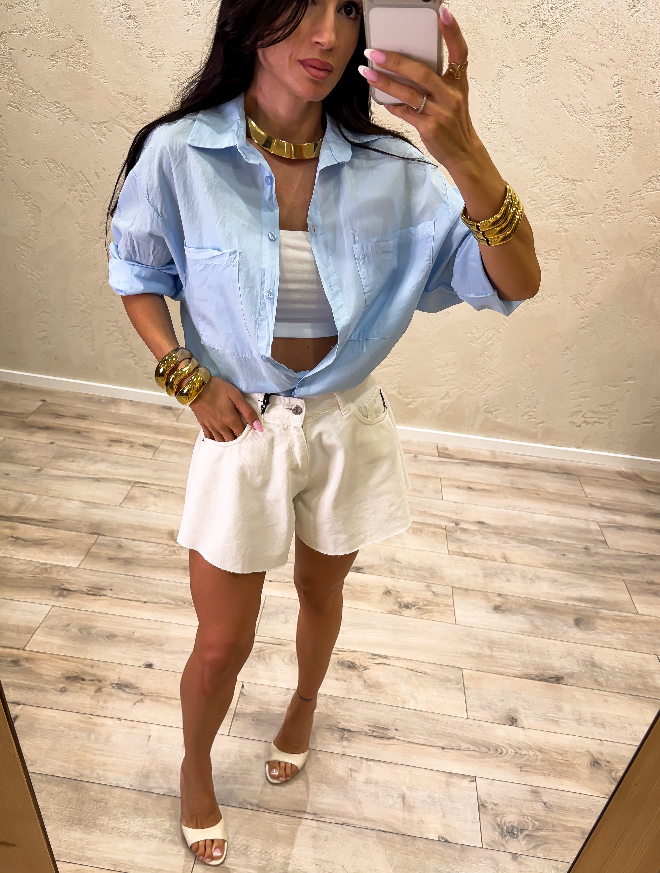 camicia morbida in cotone CFW-Q408 CELESTE HAVEONE
