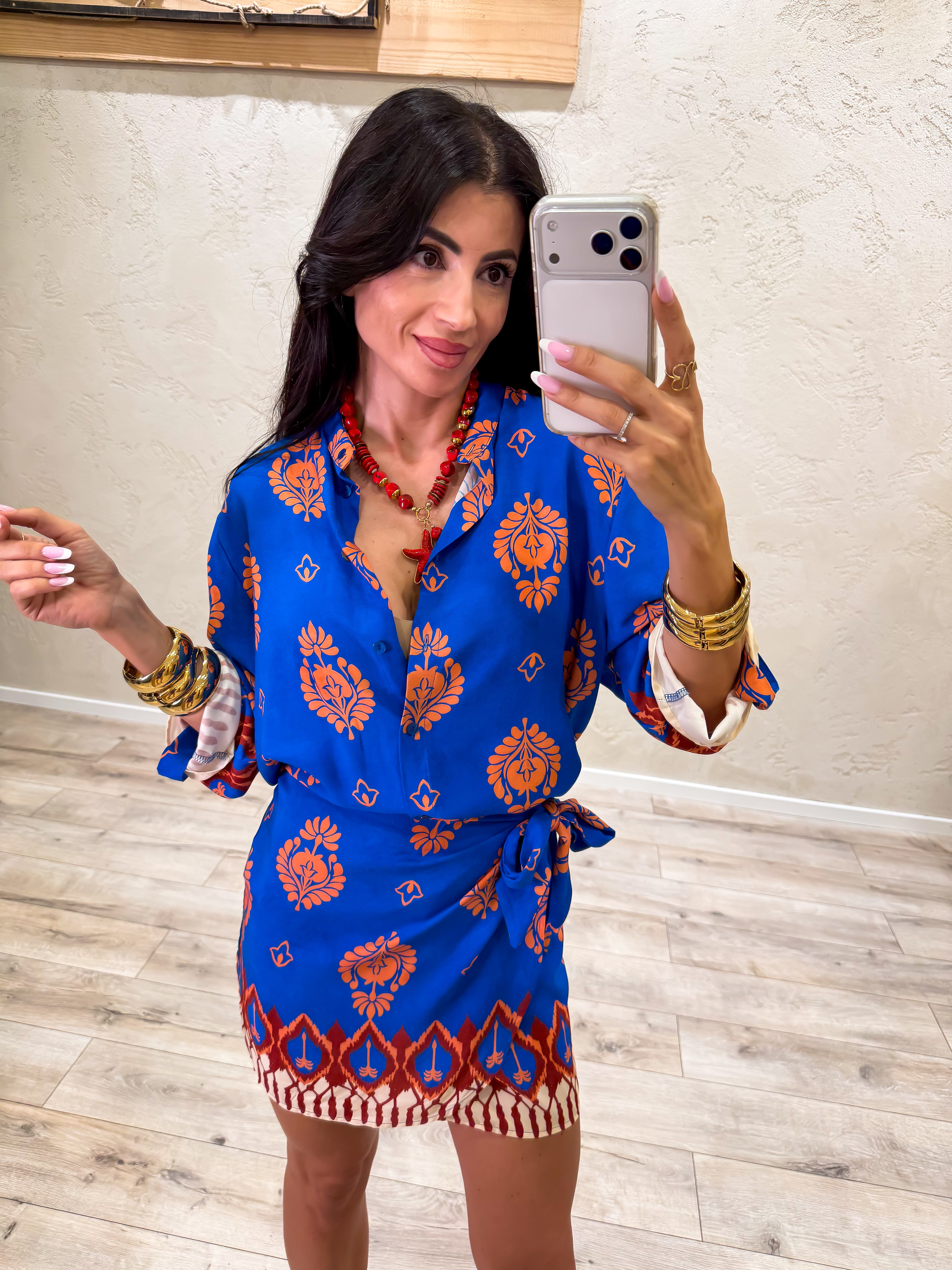 camicia morbida "zanzibar" in 100% viscosa CMA-Q431 MATTONE/BLU ELETTRICO HAVEONE