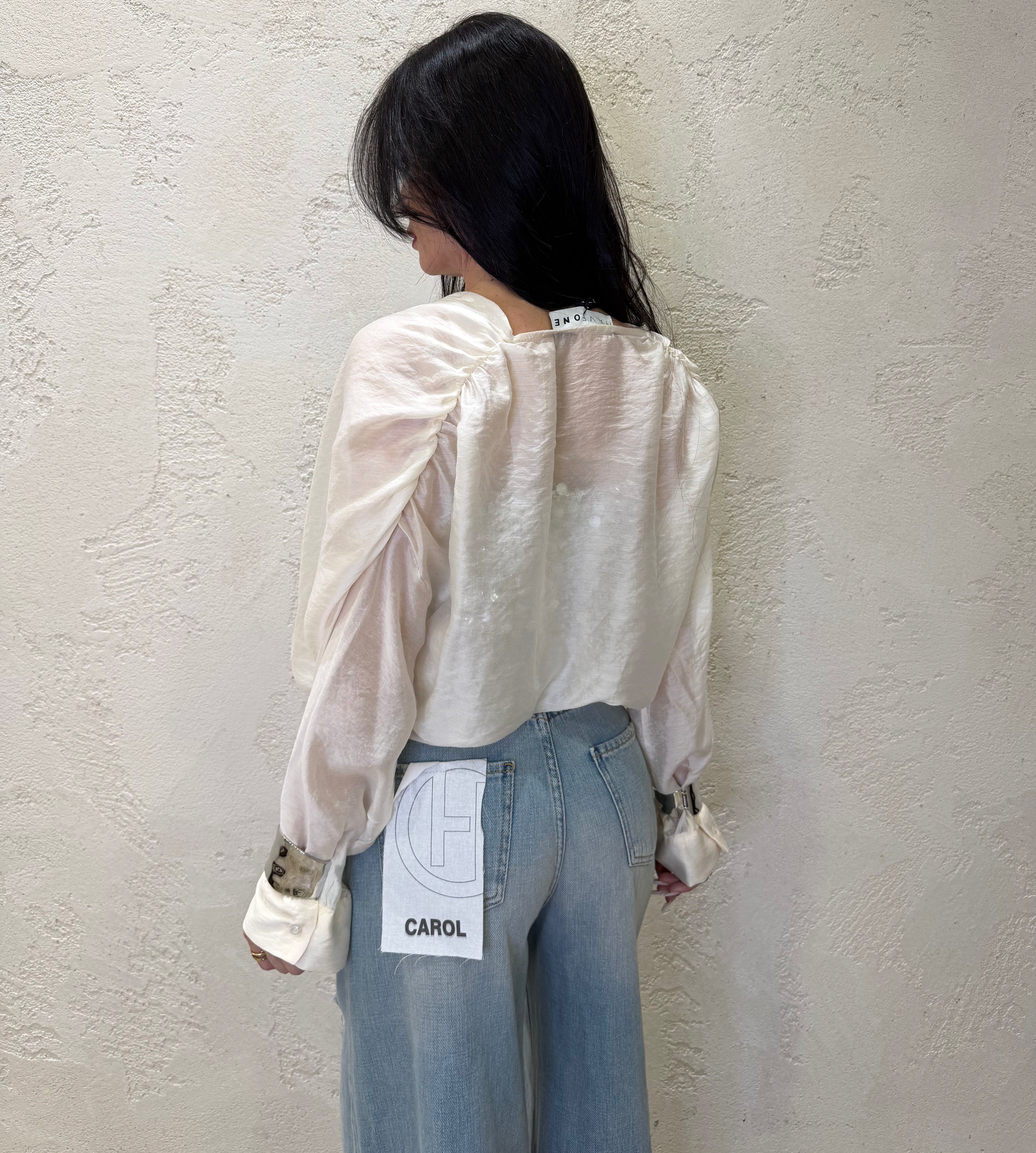 blusa morbida con top a fascia in pailettes CVS-Q071 BURRO HAVEONE