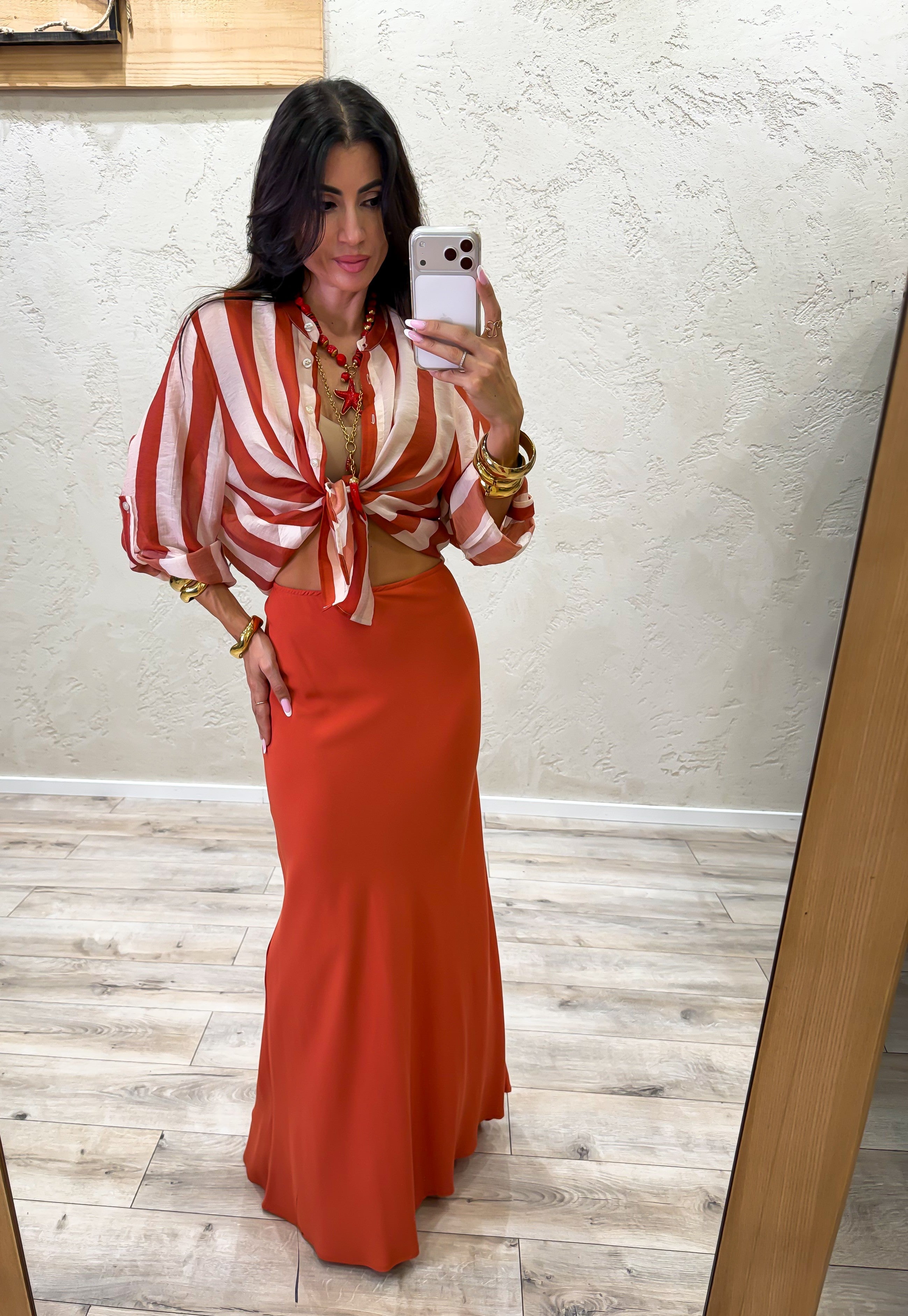 camicia a righe effetto vedo non vedo CVS-Q422 BURRO/ARANCIO HAVEONE