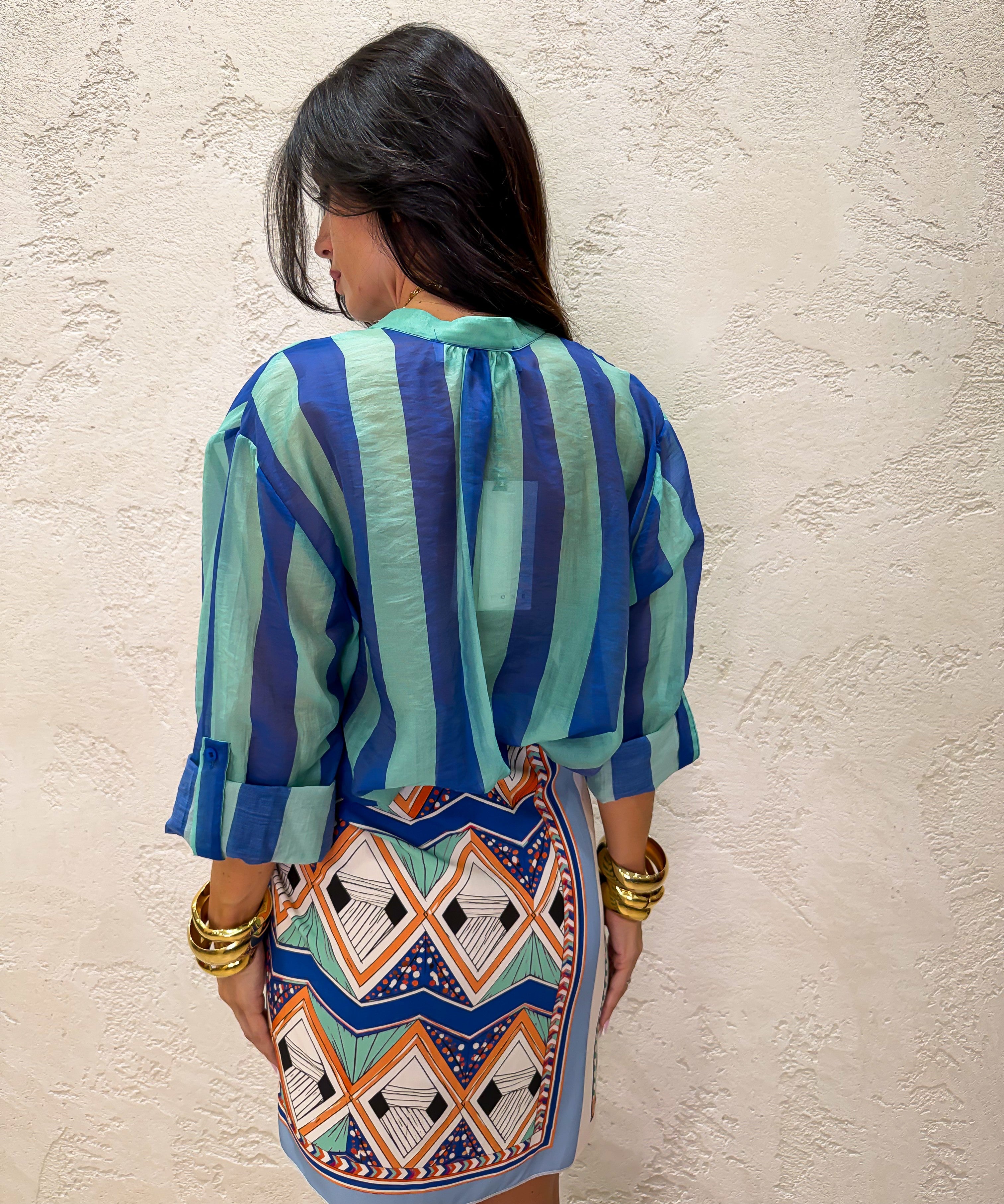 camicia a righe effetto vedo non vedo CVS-Q422 ROYAL/ACQUA MARINA HAVEONE