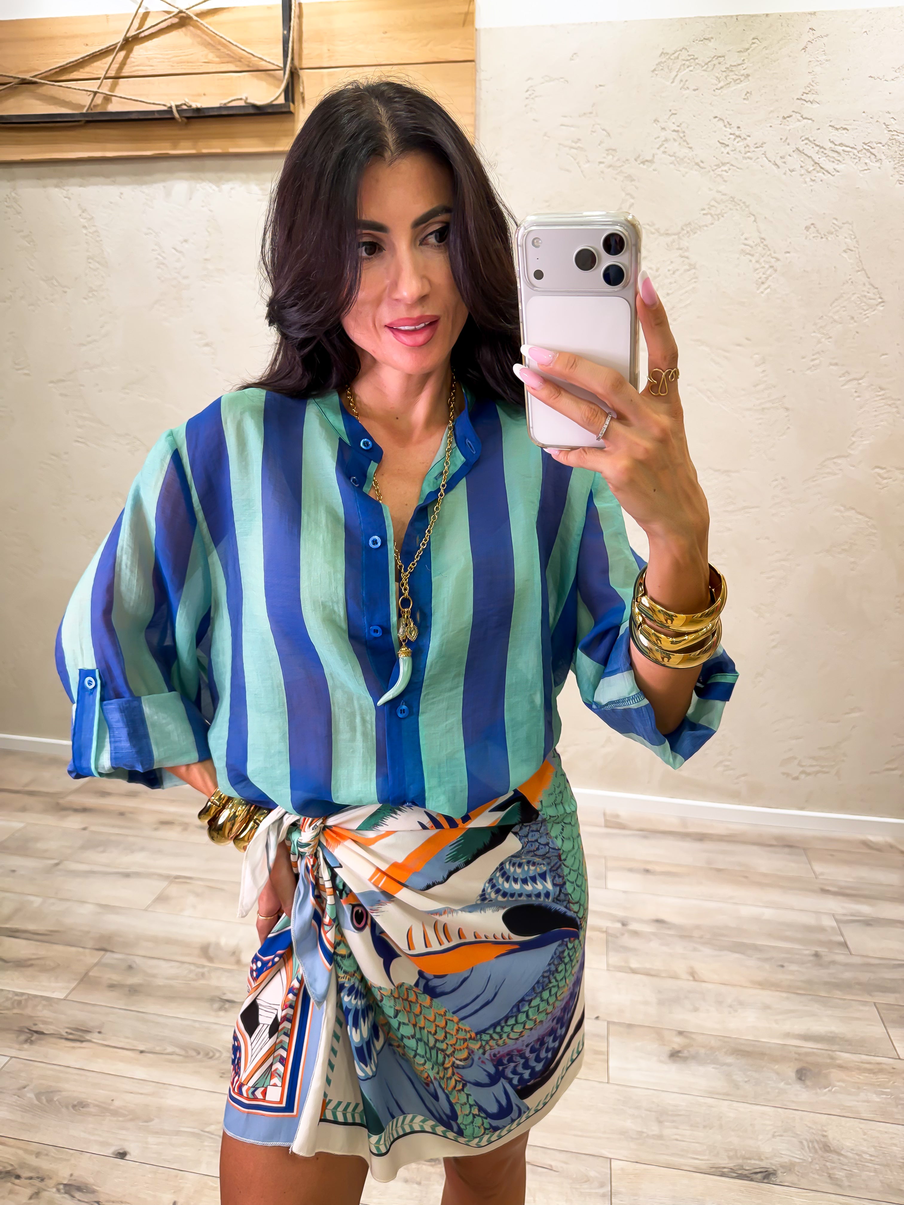 camicia a righe effetto vedo non vedo CVS-Q422 ROYAL/ACQUA MARINA HAVEONE