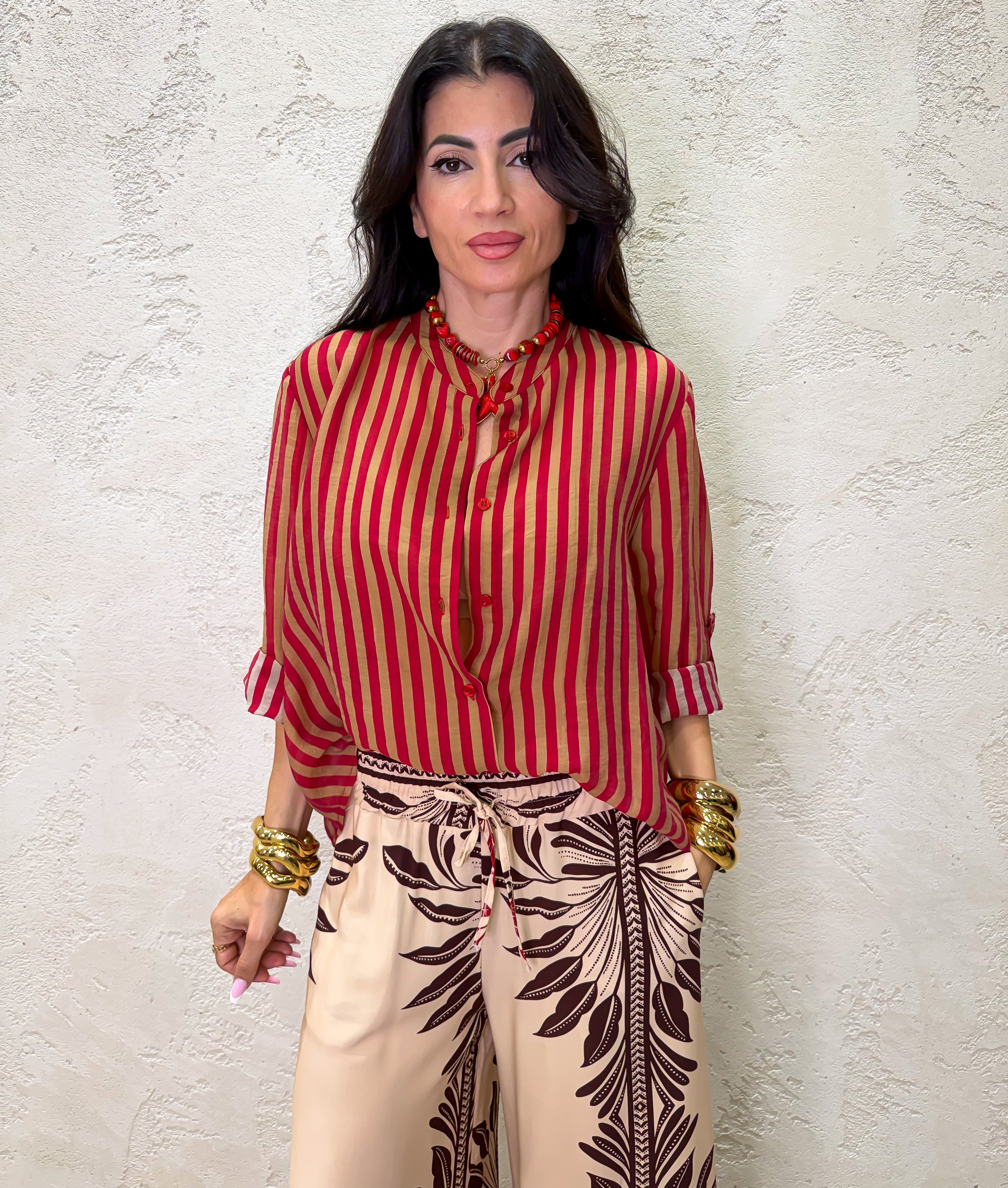 camicia a righe effetto vedo non vedo CVS-Q423 INDIA/TABACCO HAVEONE