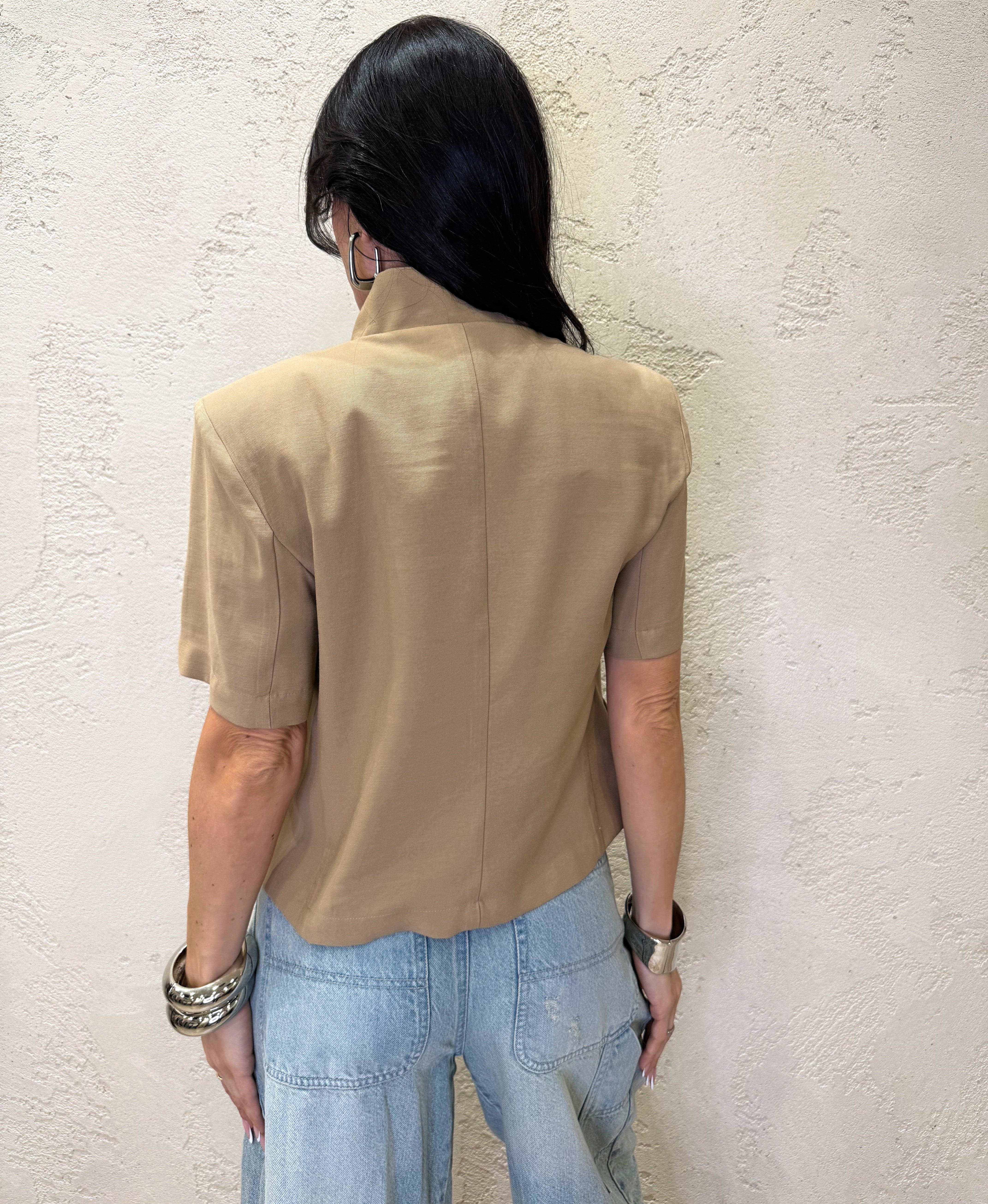 giacca manica corta con collo alla coreana e chiusura asimmetrica JMN-Q116 BEIGE HAVEONE