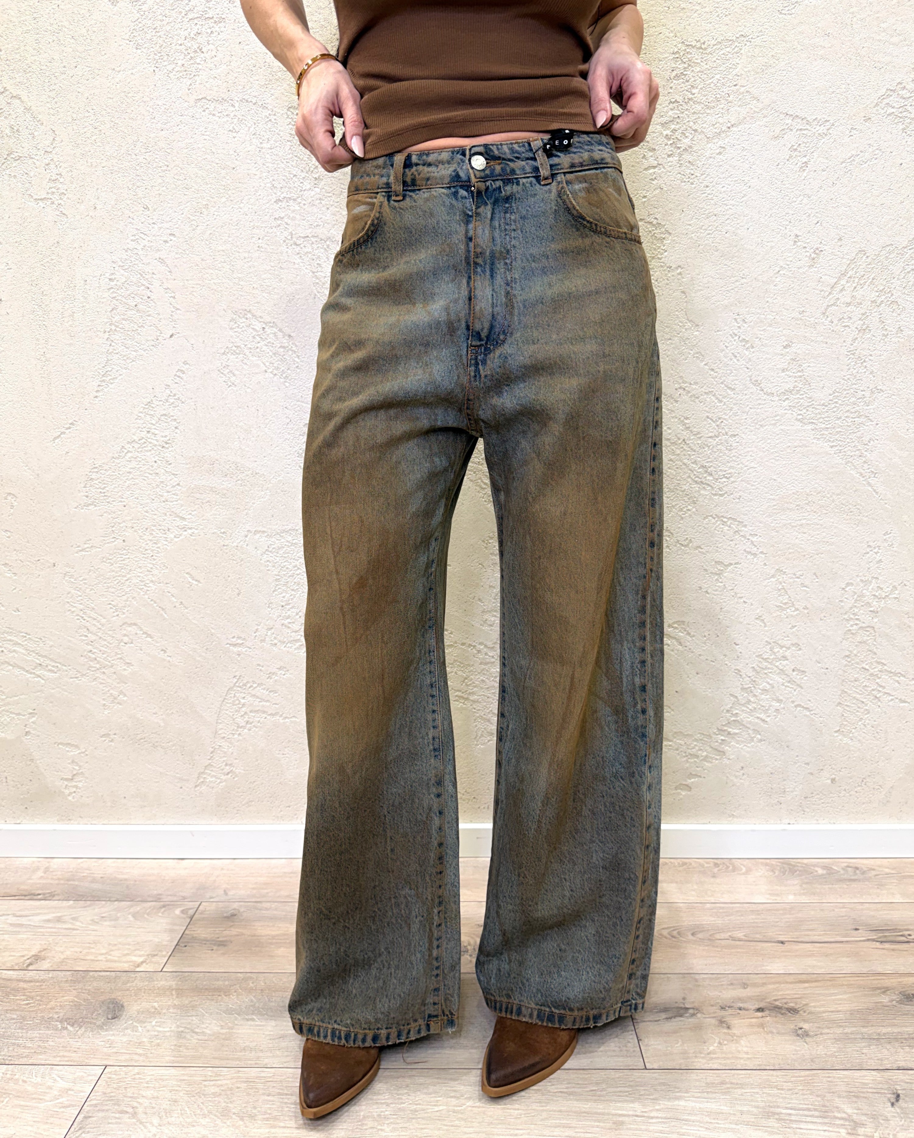 jeans modello amelie a palazzo PGZ-Q118 SPENNELLATO DENIM HAVEONE
