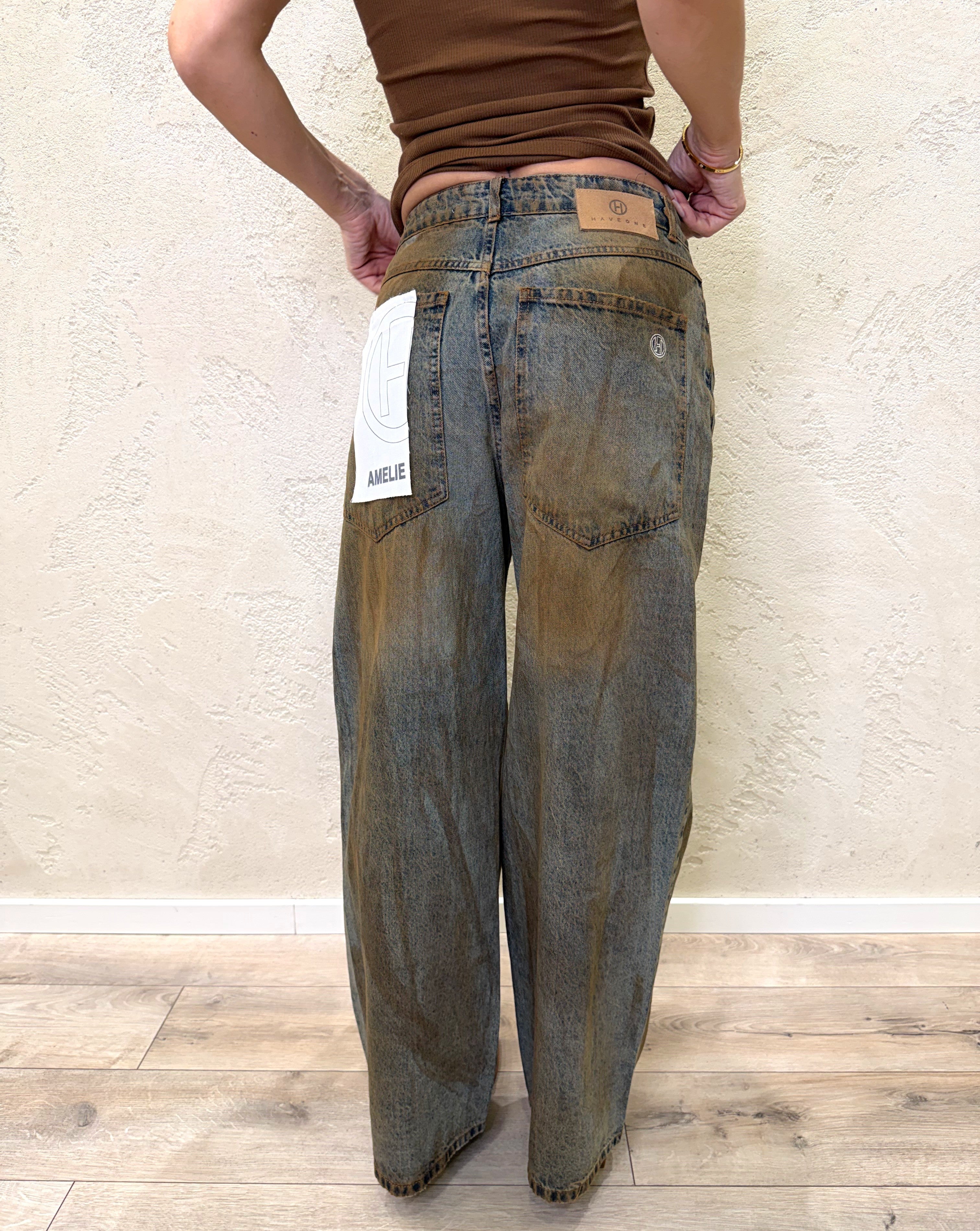 jeans modello amelie a palazzo PGZ-Q118 SPENNELLATO DENIM HAVEONE