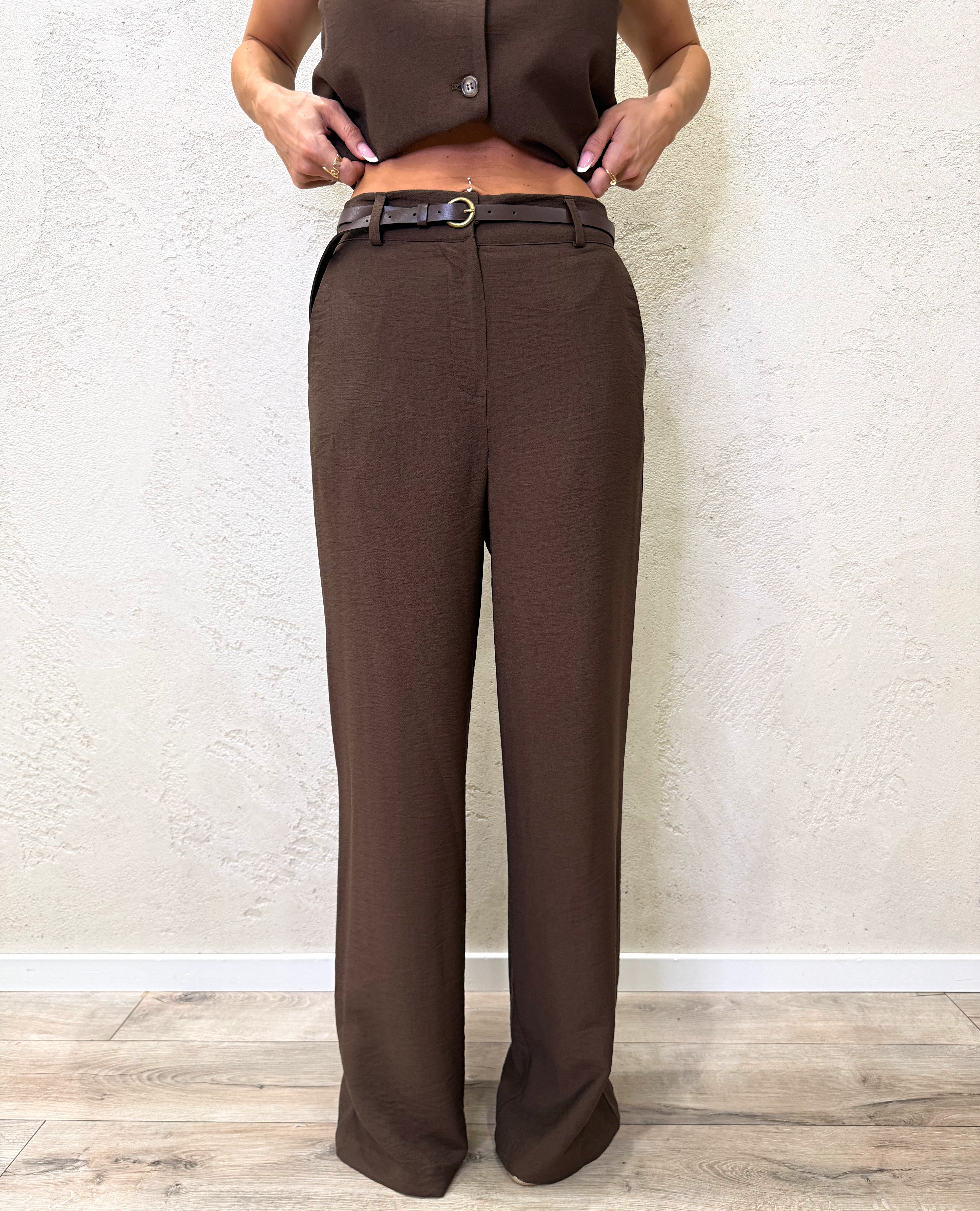 pantalone fluido a palazzo con cintura integrata PIA-Q532 MORO HAVEONE